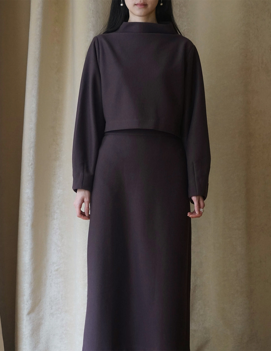 MYA | H-line Textured Skirt - Brown