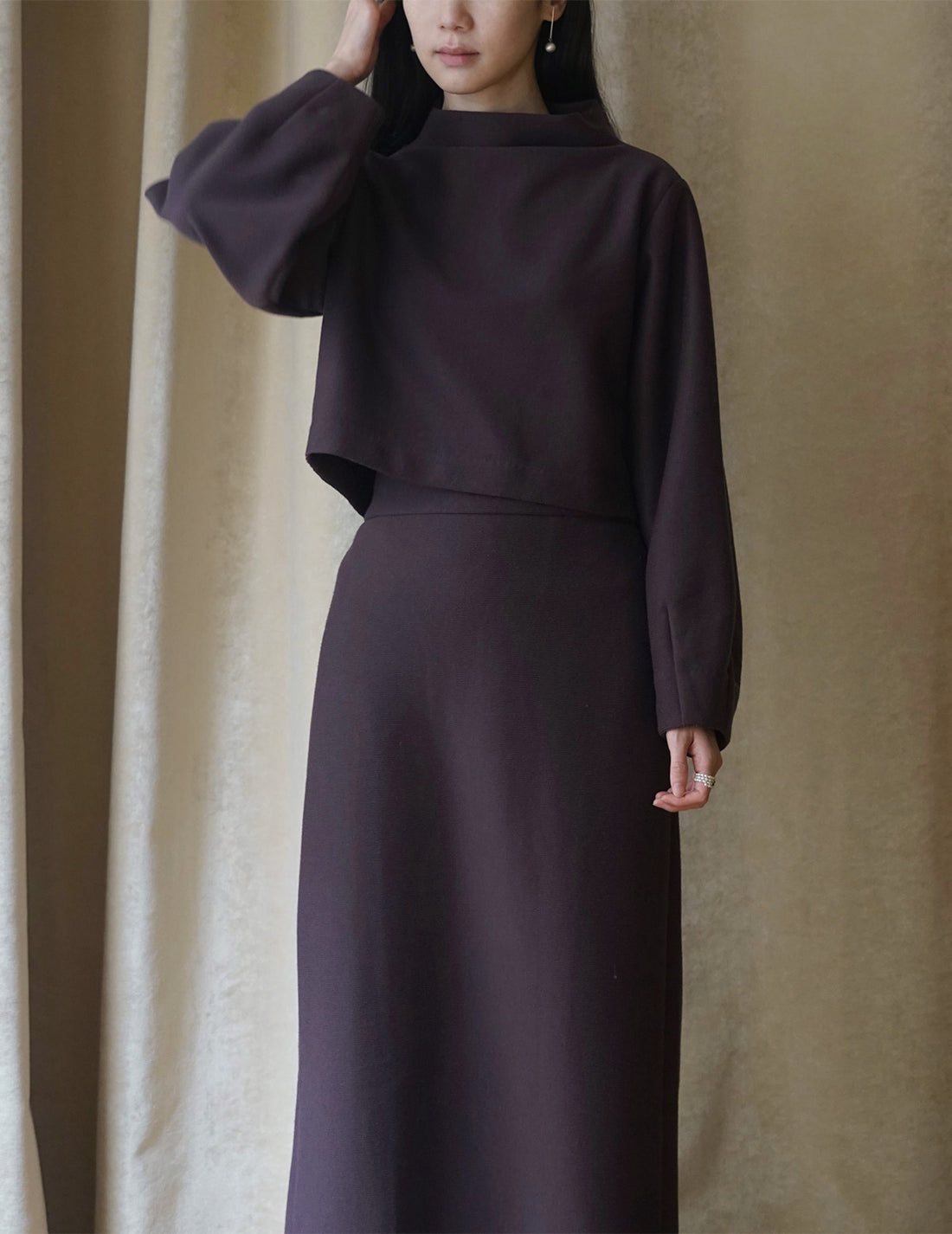 MYA | H-line Textured Skirt - Brown