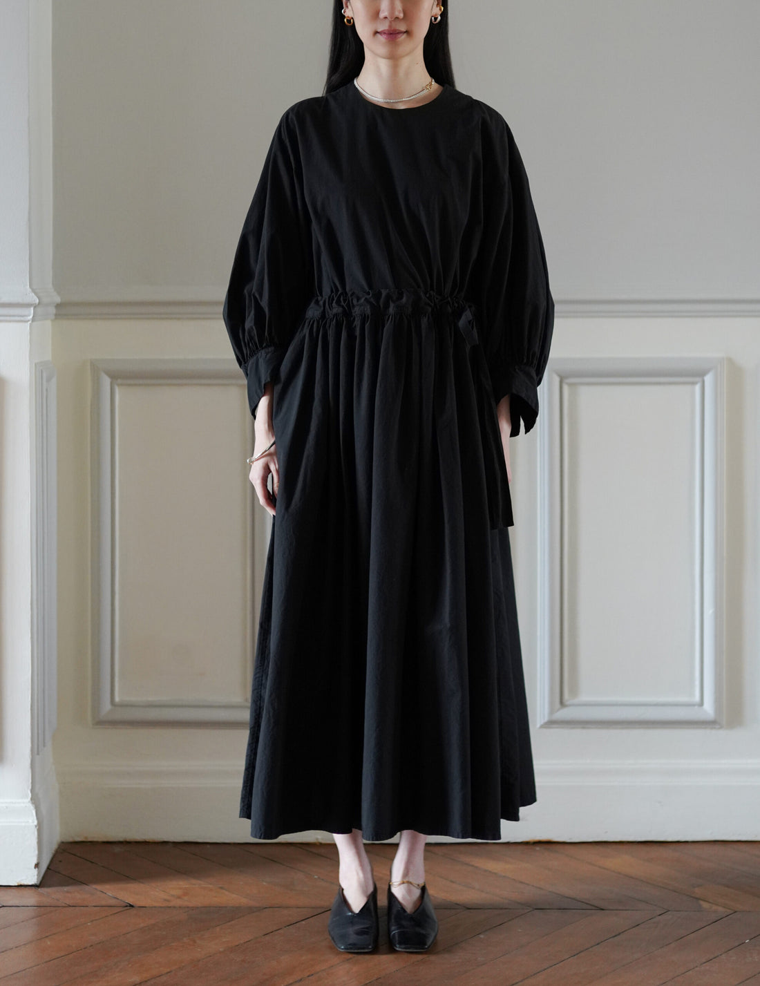 COSMIC WONDER | Cotton Silk Typewriter Farmer's Dress - Black