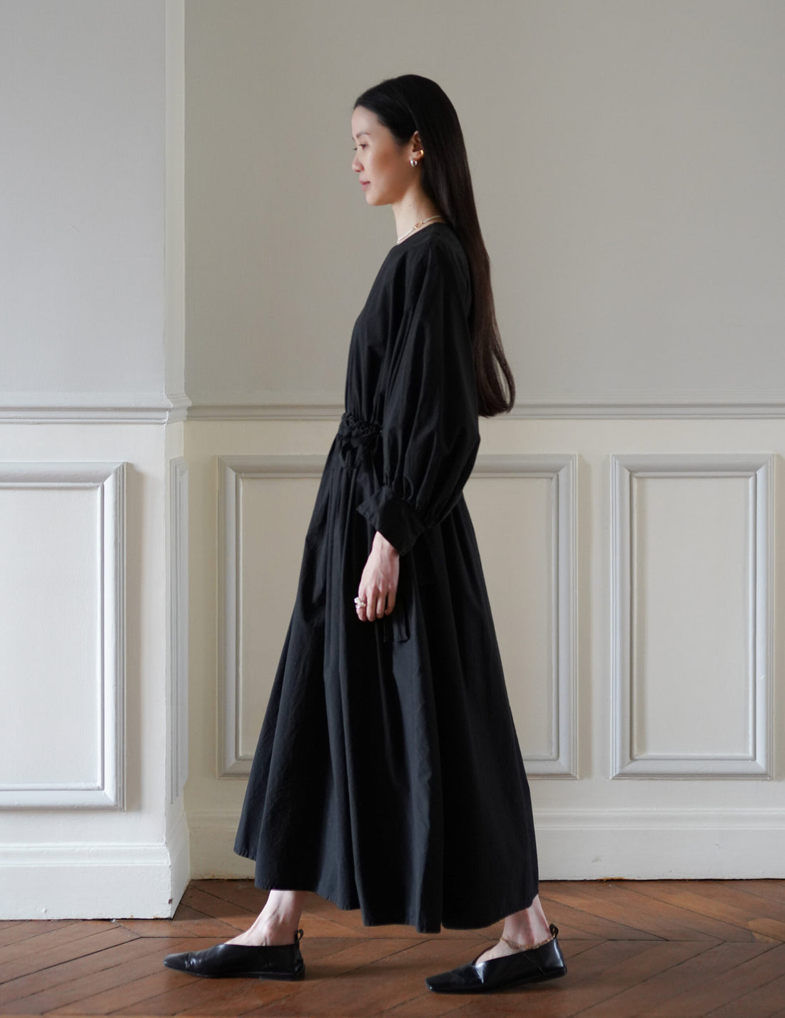 COSMIC WONDER | Cotton Silk Typewriter Farmer's Dress - Black