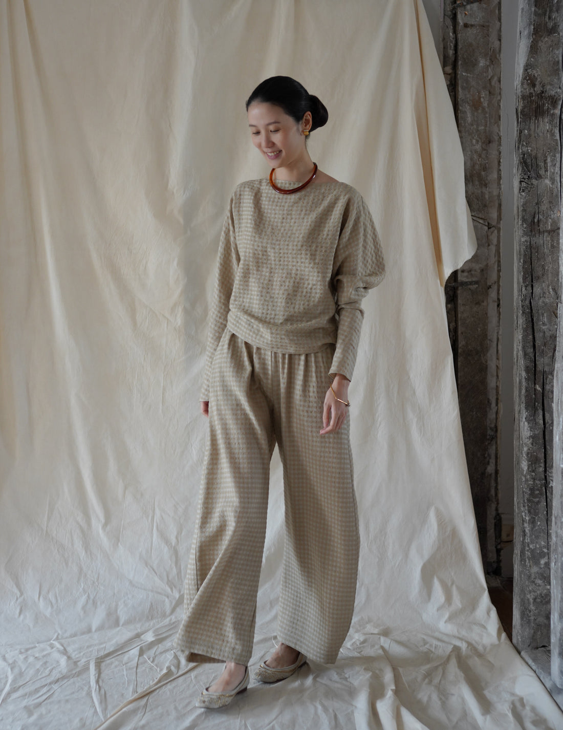 Cortana | Nuna Pants - Beige Checks Jacquard