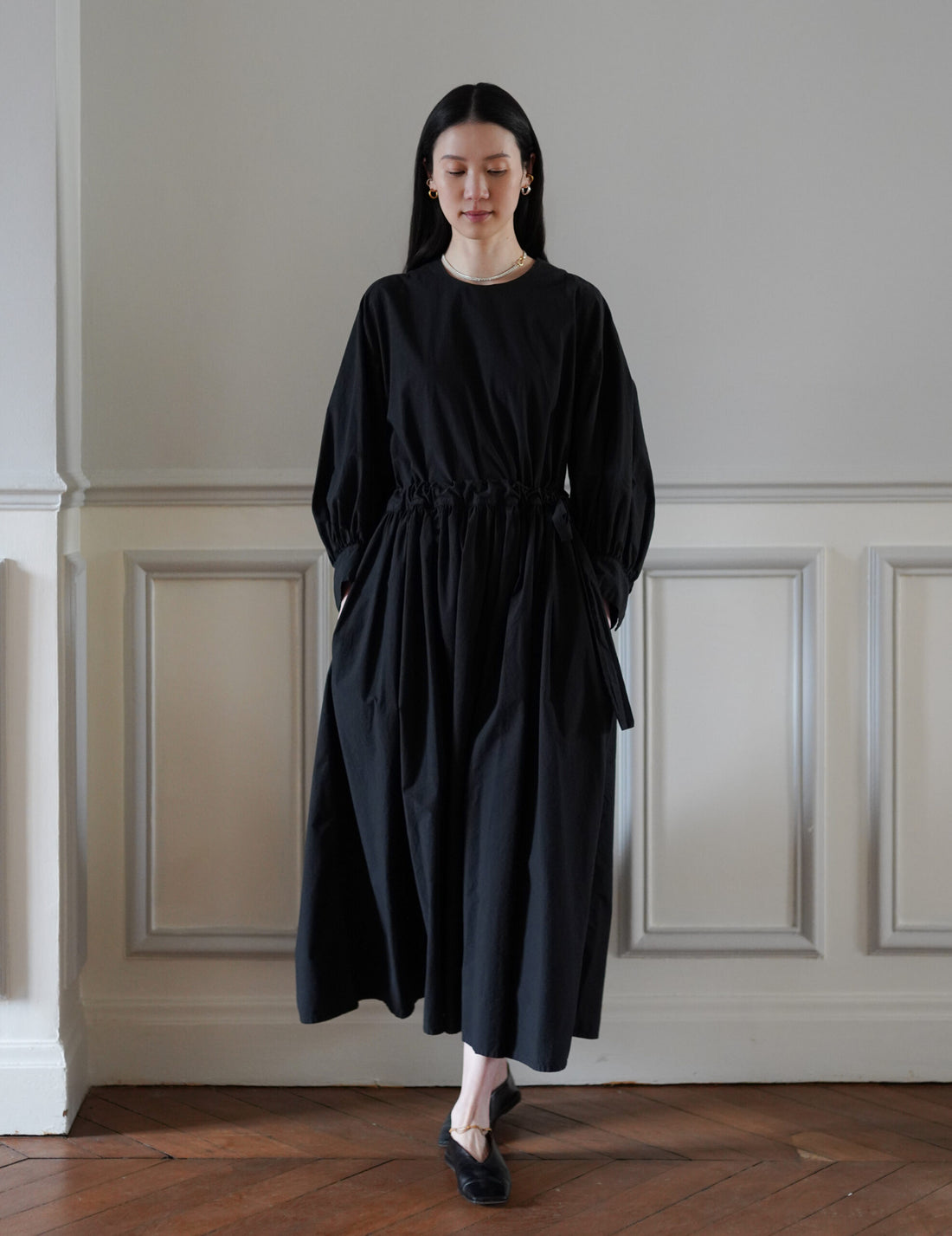 COSMIC WONDER | Cotton Silk Typewriter Farmer's Dress - Black