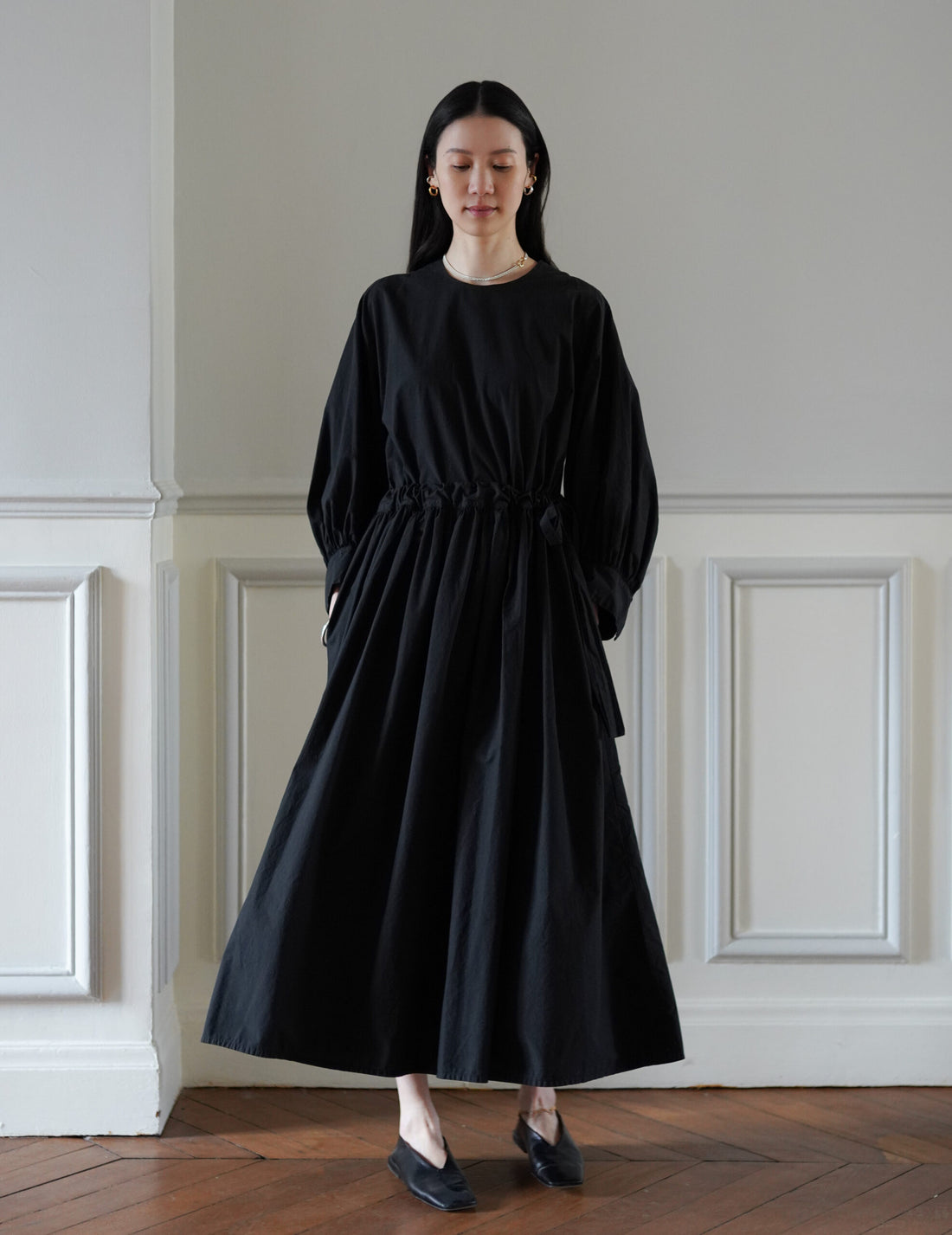 COSMIC WONDER | Cotton Silk Typewriter Farmer's Dress - Black