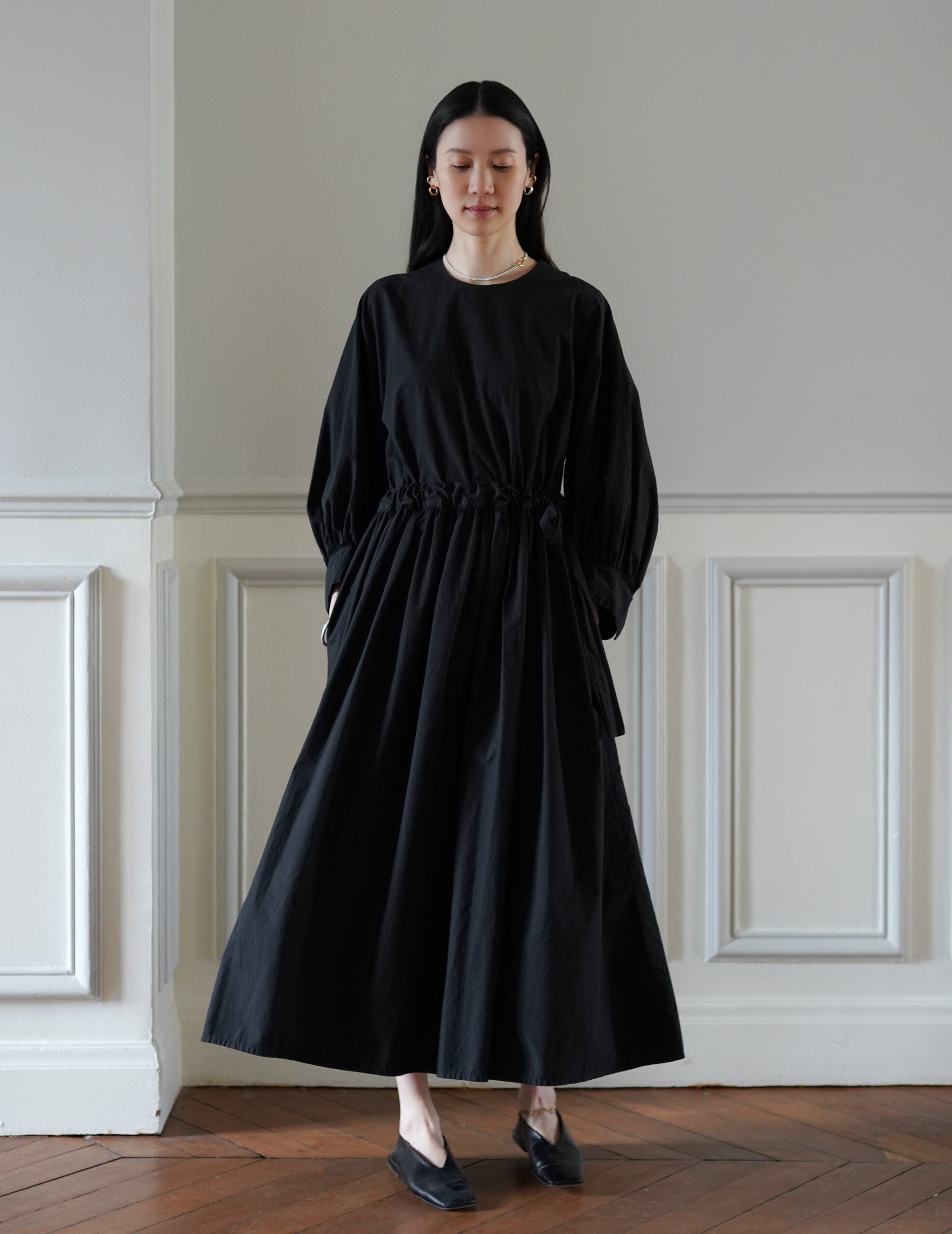 COSMIC WONDER | Cotton Silk Typewriter Farmer's Dress - Black