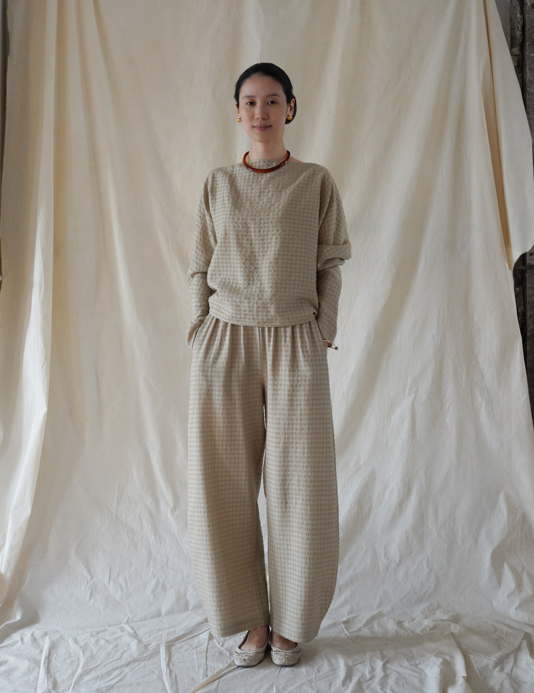 Cortana | Nuna Pants - Beige Checks Jacquard