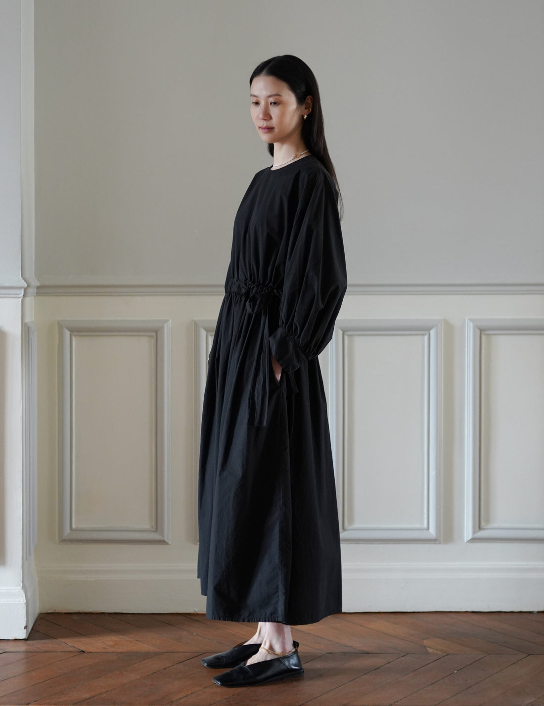 COSMIC WONDER | Cotton Silk Typewriter Farmer's Dress - Black