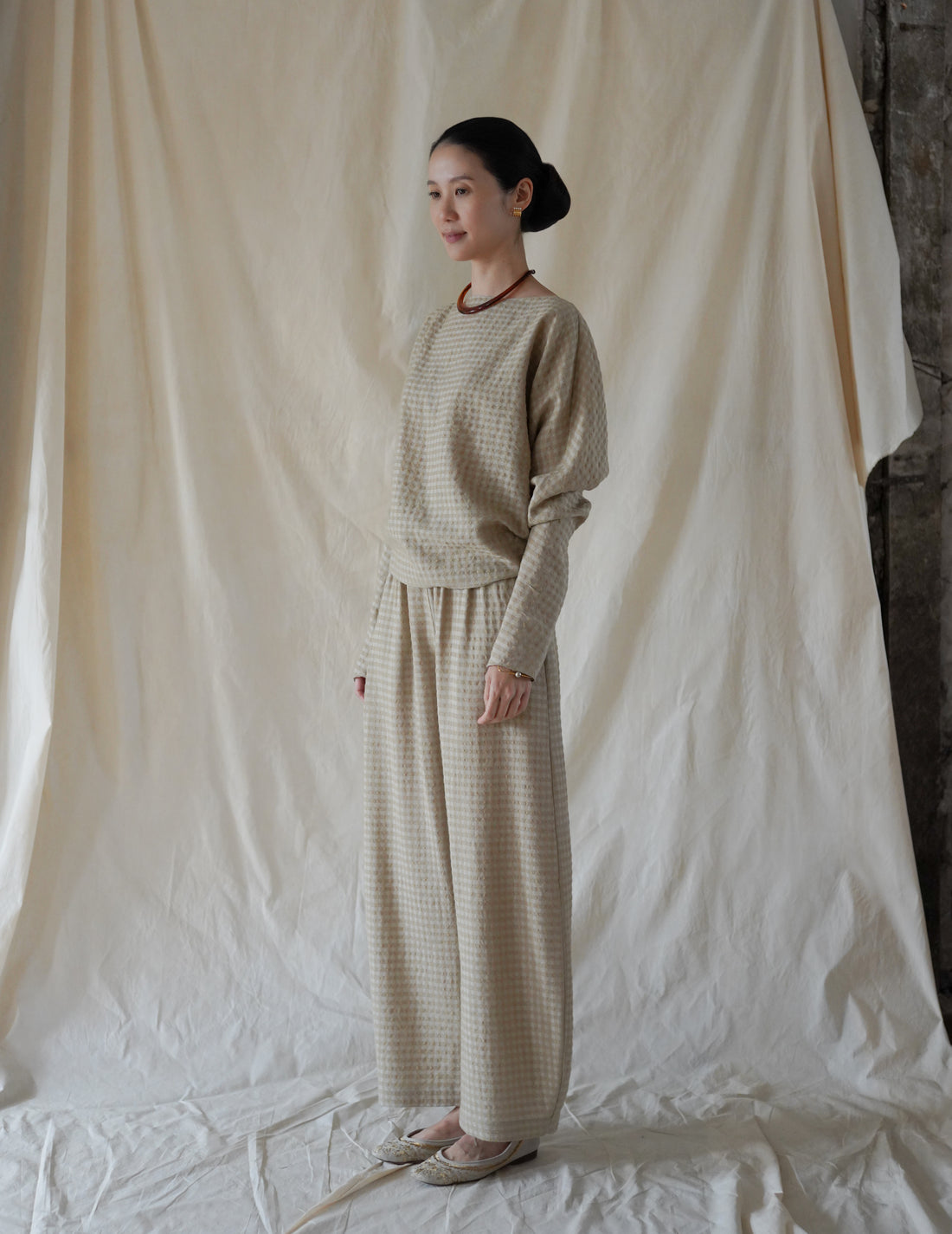 Cortana | Nuna Pants - Beige Checks Jacquard