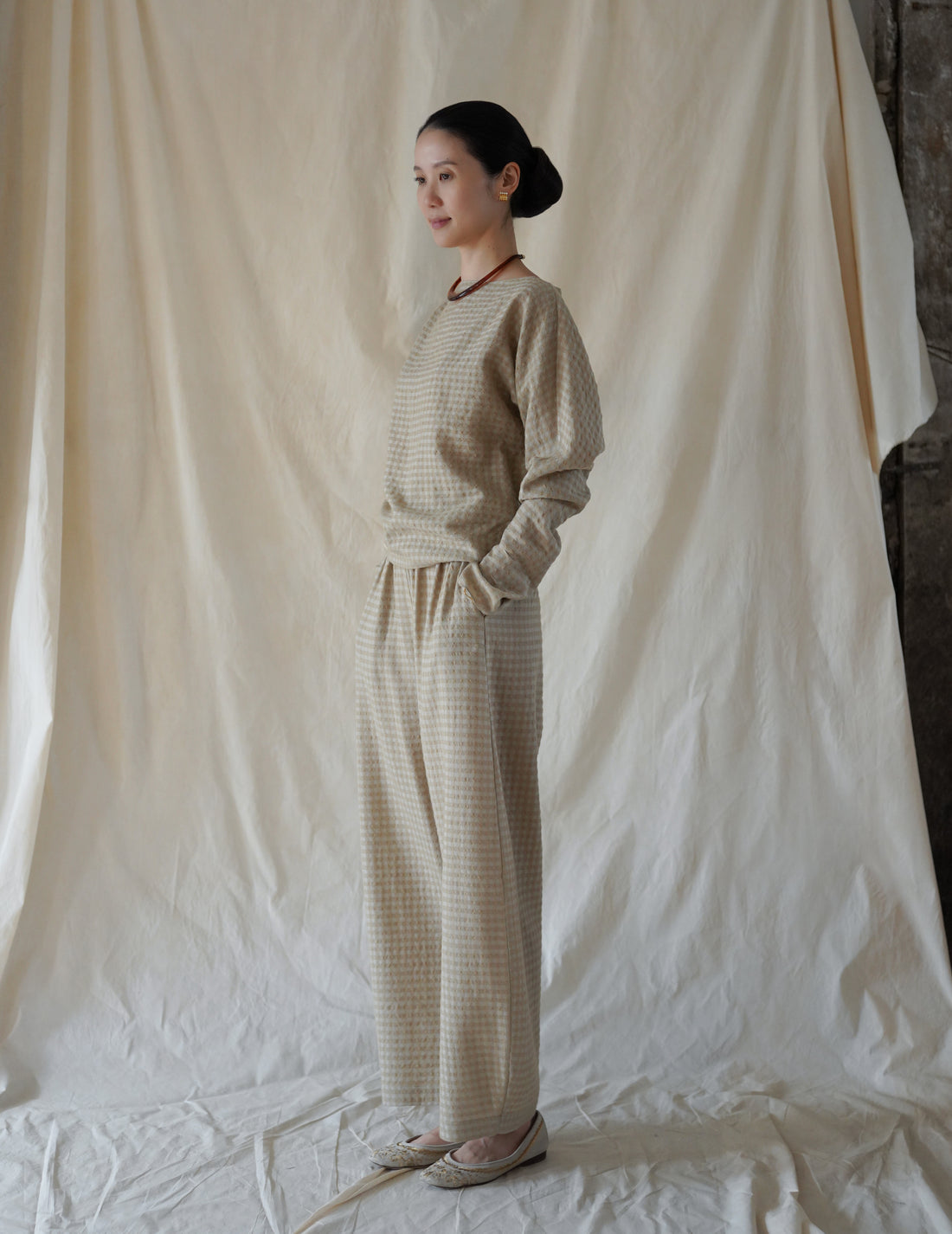 Cortana | Nuna Pants - Beige Checks Jacquard