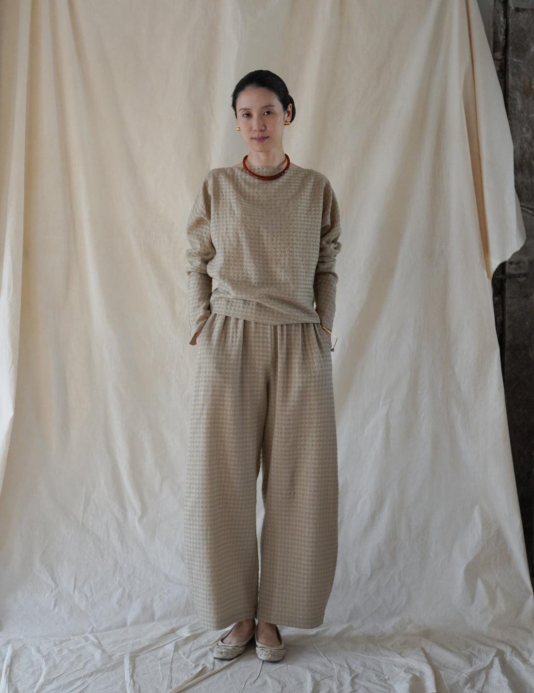 Cortana | Nuna Pants - Beige Checks Jacquard