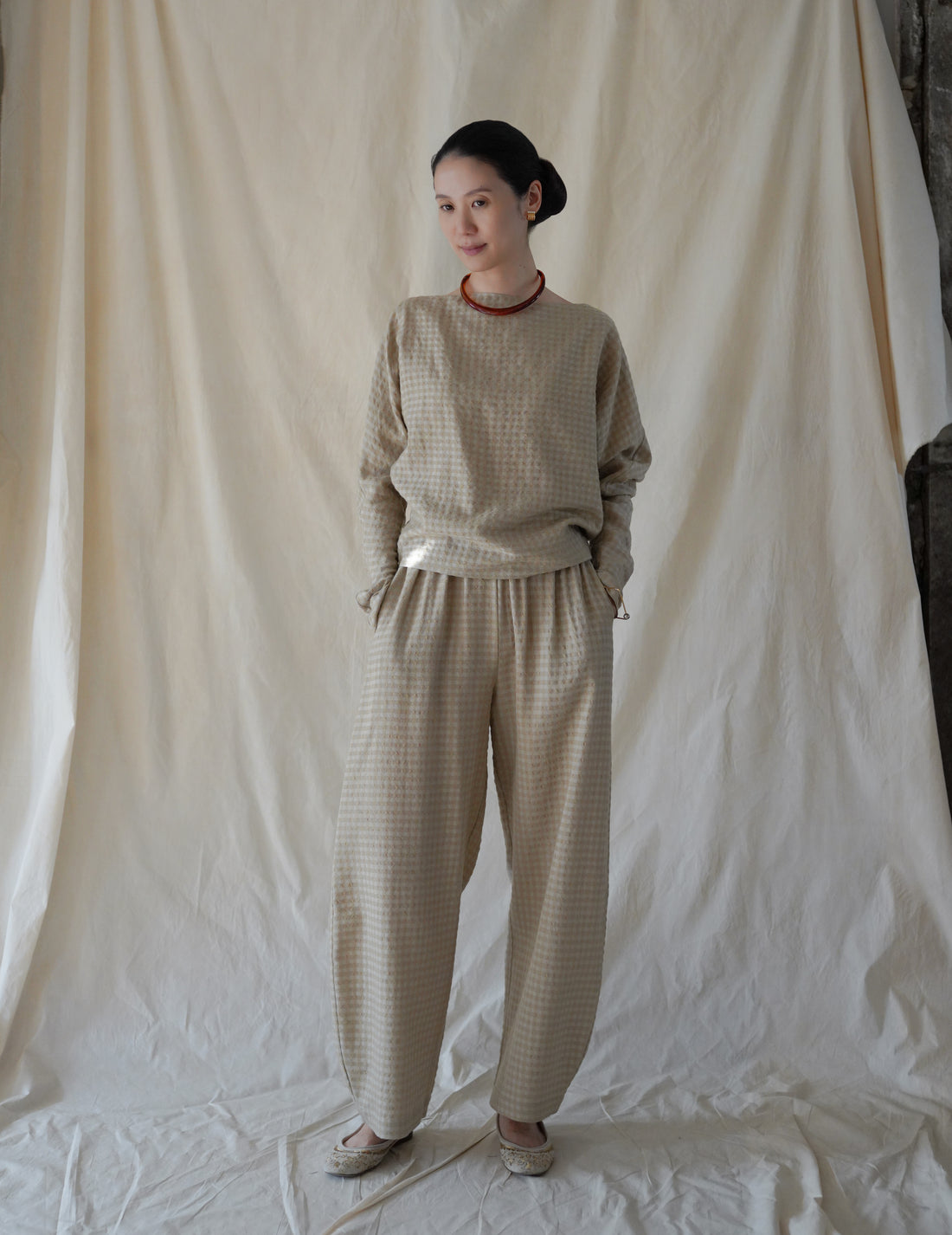 Cortana | Nuna Pants - Beige Checks Jacquard