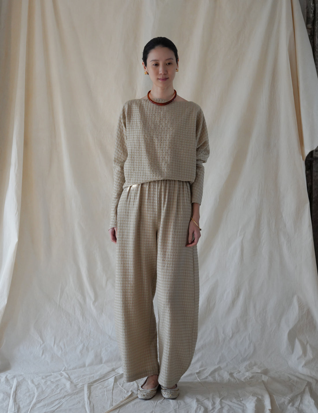 Cortana | Nuna Pants - Beige Checks Jacquard