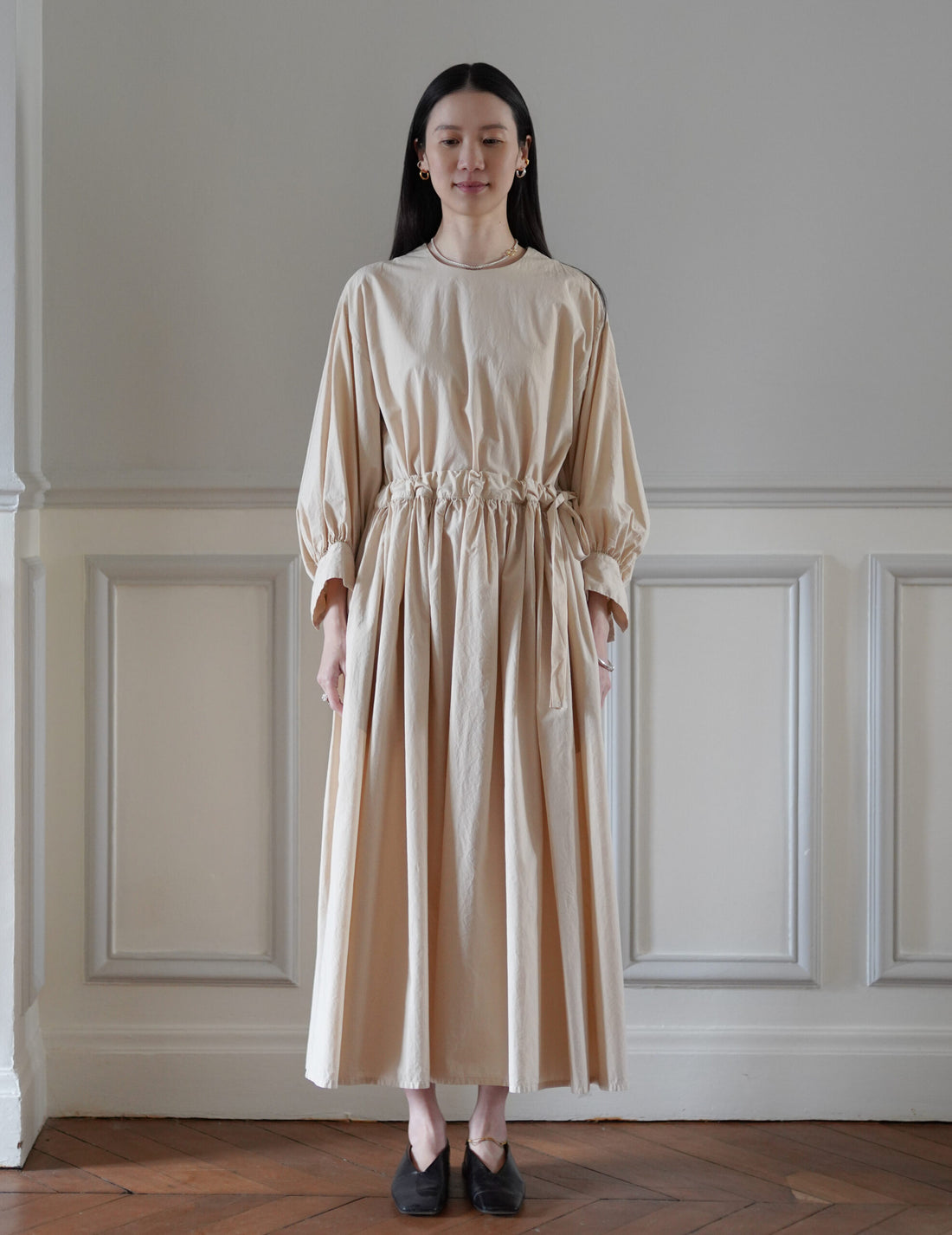 COSMIC WONDER | Cotton Silk Typewriter Farmer's Dress - Beeswax