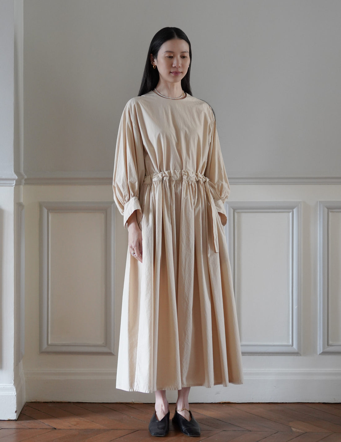 COSMIC WONDER | Cotton Silk Typewriter Farmer's Dress - Beeswax