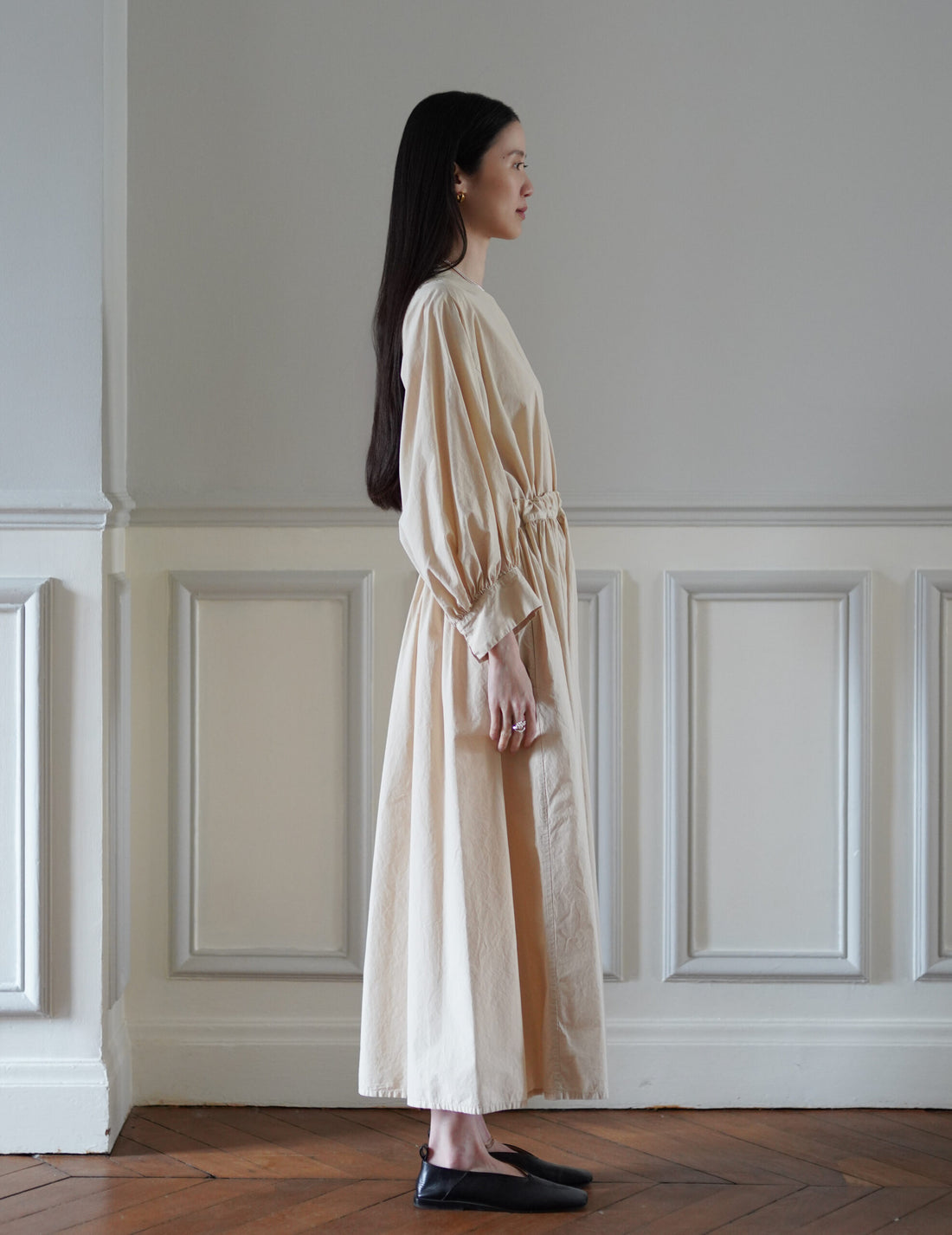 COSMIC WONDER | Cotton Silk Typewriter Farmer's Dress - Beeswax