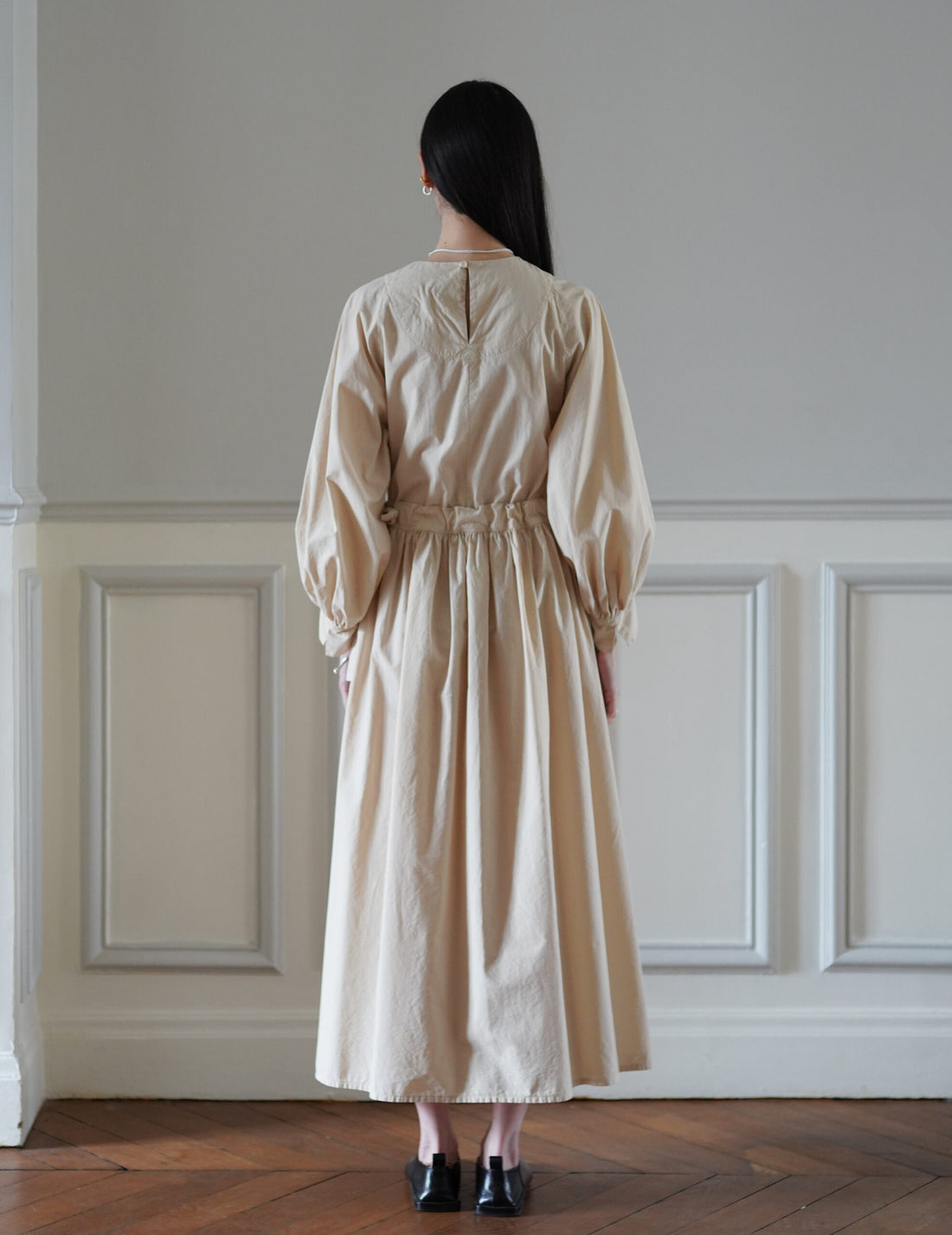 COSMIC WONDER | Cotton Silk Typewriter Farmer's Dress - Beeswax