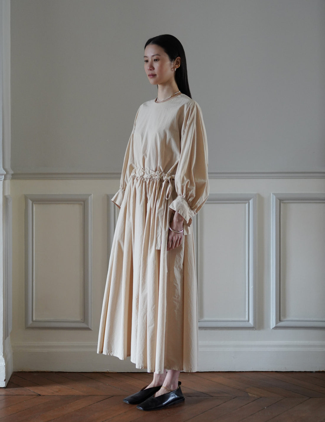 COSMIC WONDER | Cotton Silk Typewriter Farmer's Dress - Beeswax