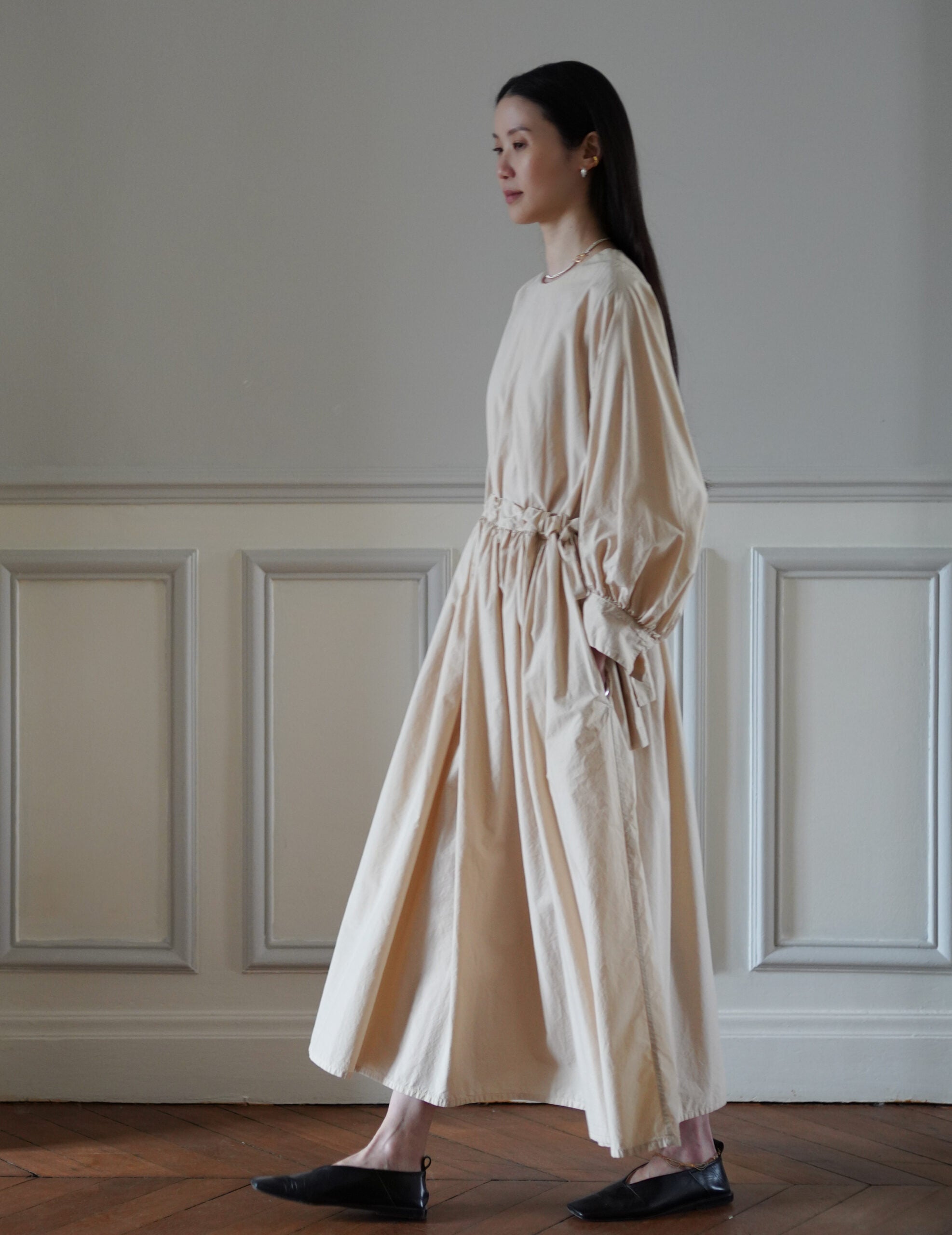 COSMIC WONDER | Cotton Silk Typewriter Farmer's Dress - Beeswax