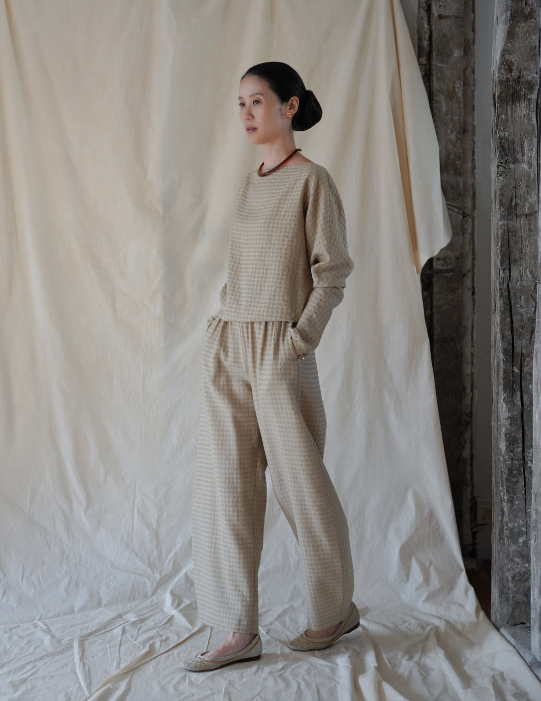 Cortana | Nuna Pants - Beige Checks Jacquard