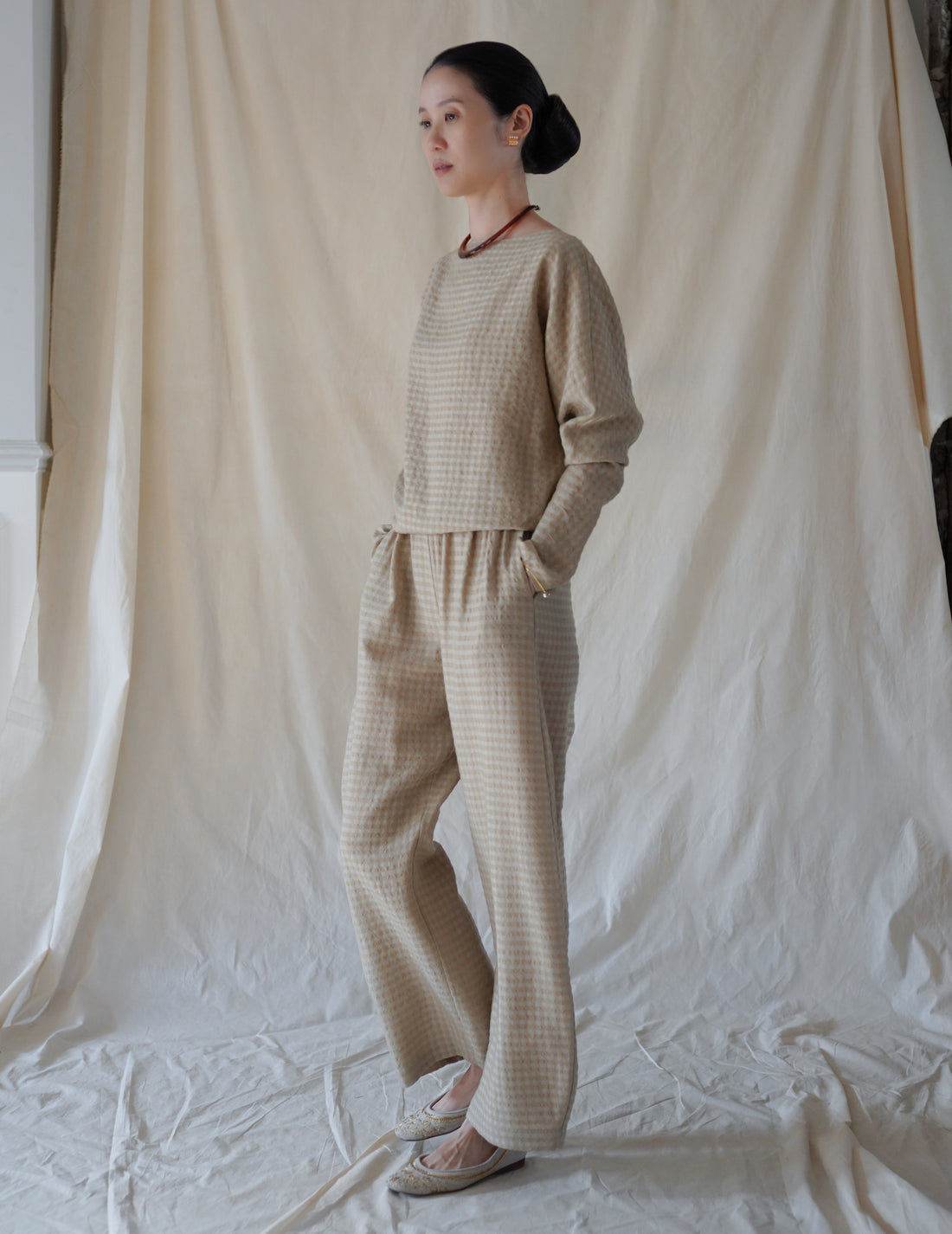 Cortana | Nuna Pants - Beige Checks Jacquard