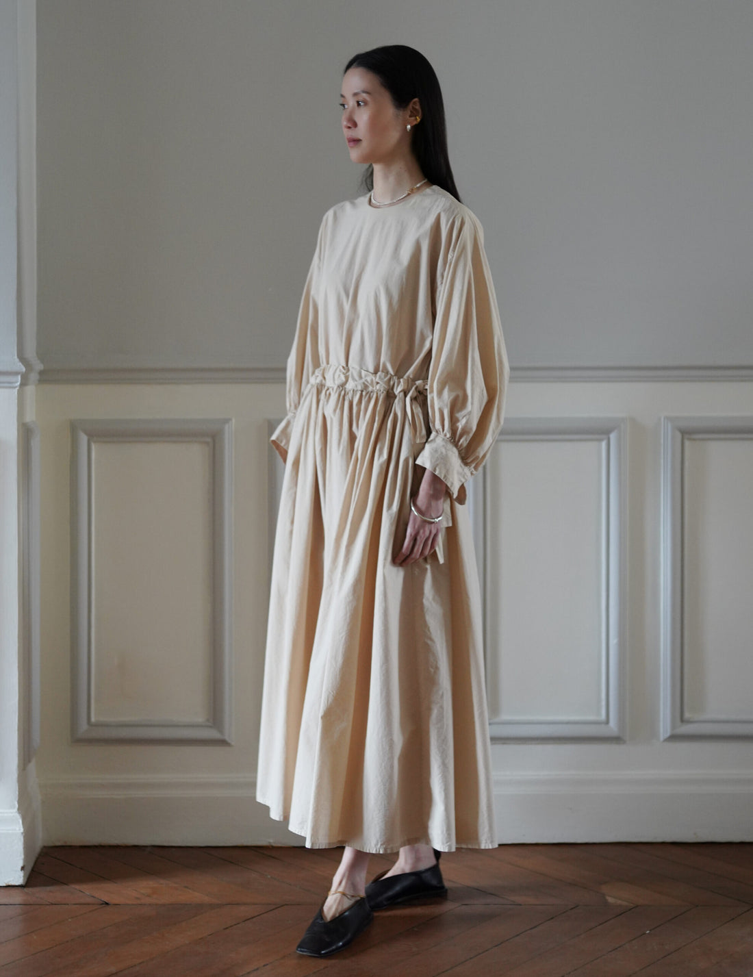 COSMIC WONDER | Cotton Silk Typewriter Farmer's Dress - Beeswax