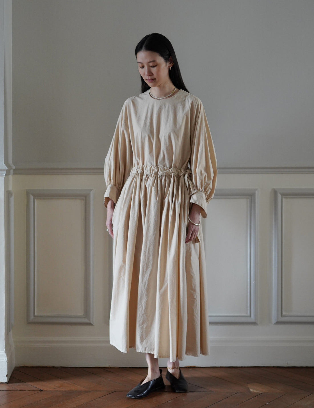 COSMIC WONDER | Cotton Silk Typewriter Farmer's Dress - Beeswax
