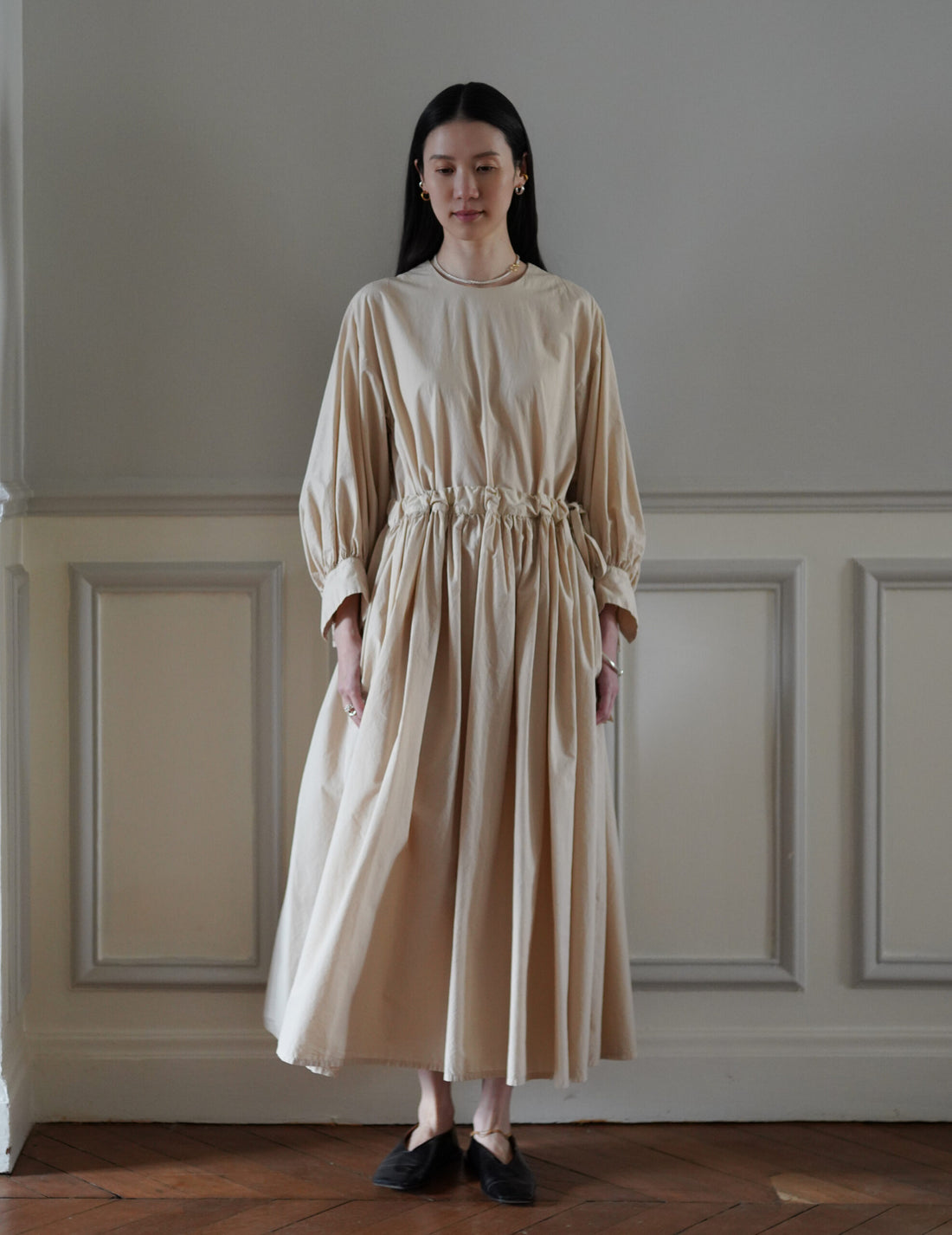 COSMIC WONDER | Cotton Silk Typewriter Farmer's Dress - Beeswax