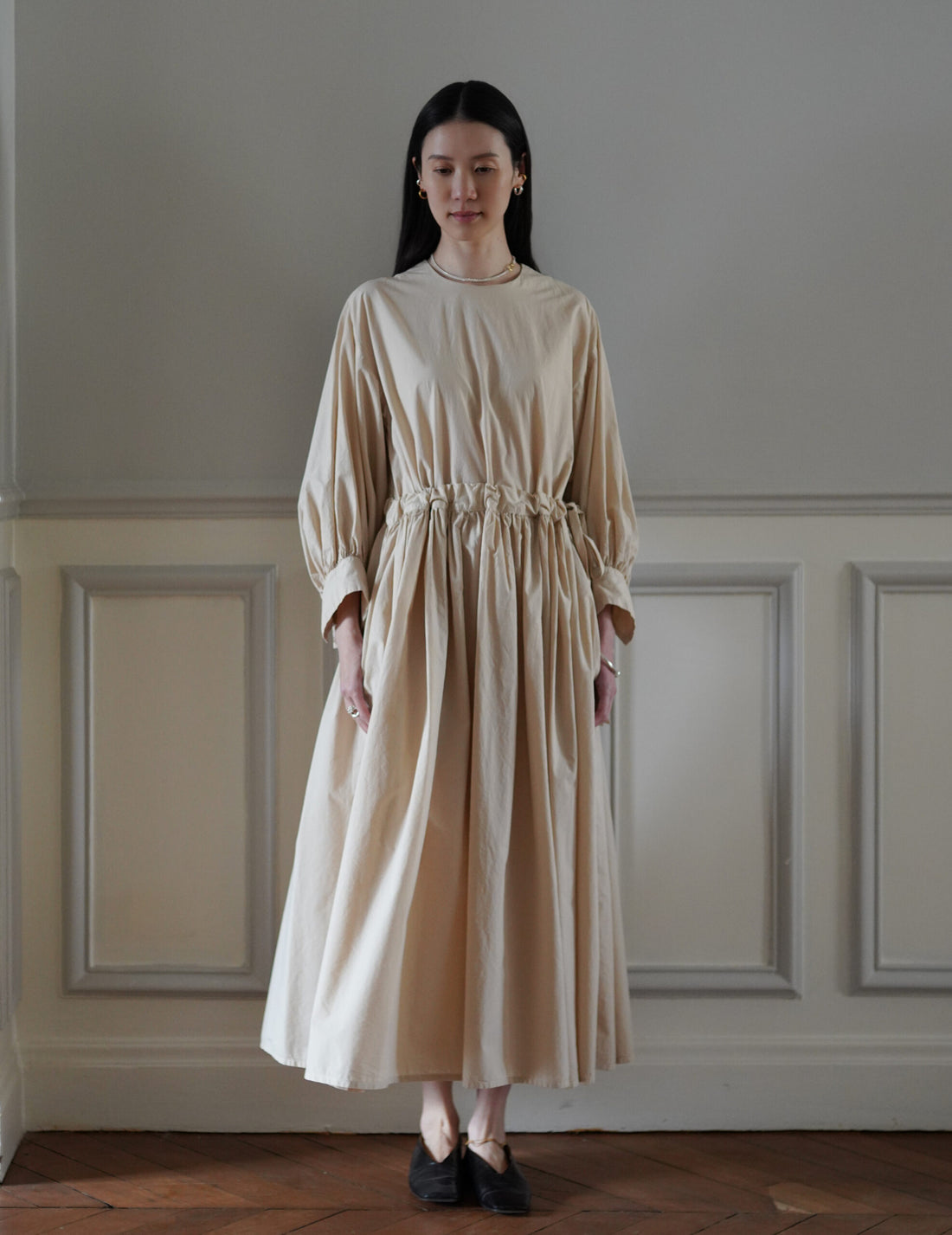 COSMIC WONDER | Cotton Silk Typewriter Farmer's Dress - Beeswax