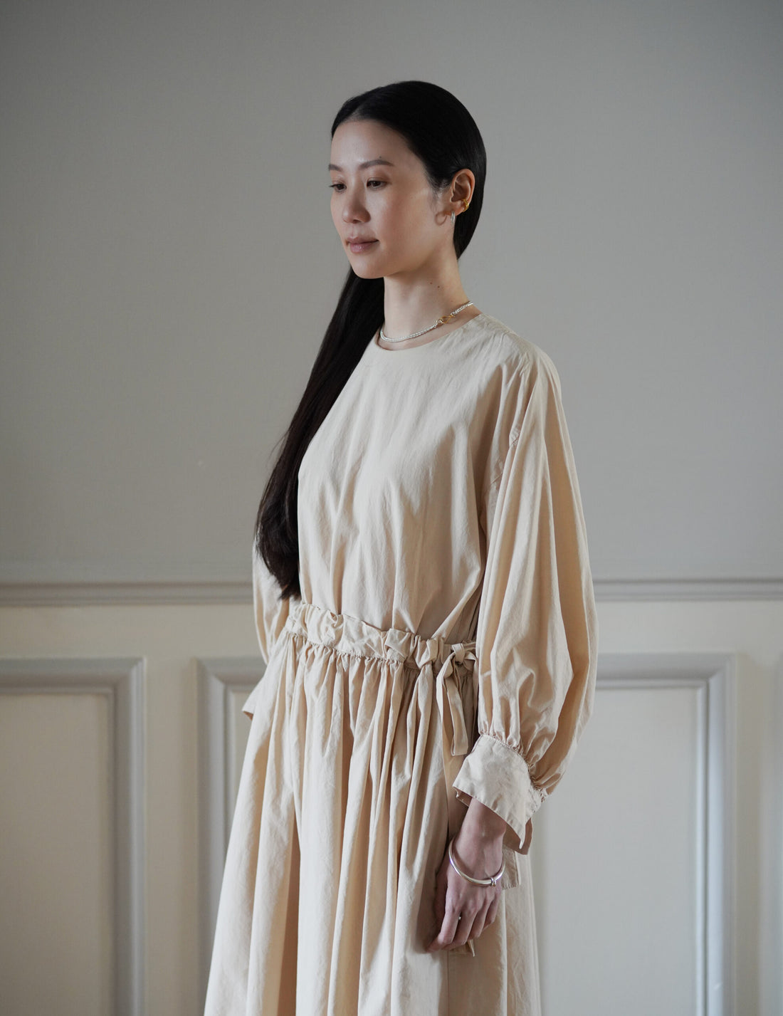 COSMIC WONDER | Cotton Silk Typewriter Farmer's Dress - Beeswax