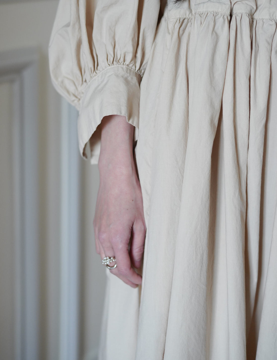 COSMIC WONDER | Cotton Silk Typewriter Farmer's Dress - Beeswax