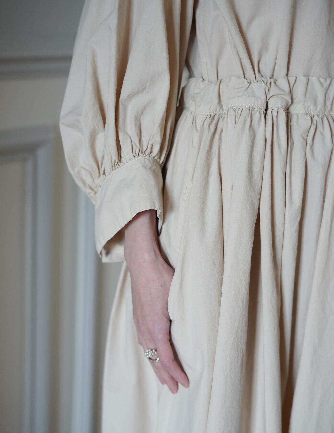 COSMIC WONDER | Cotton Silk Typewriter Farmer's Dress - Beeswax