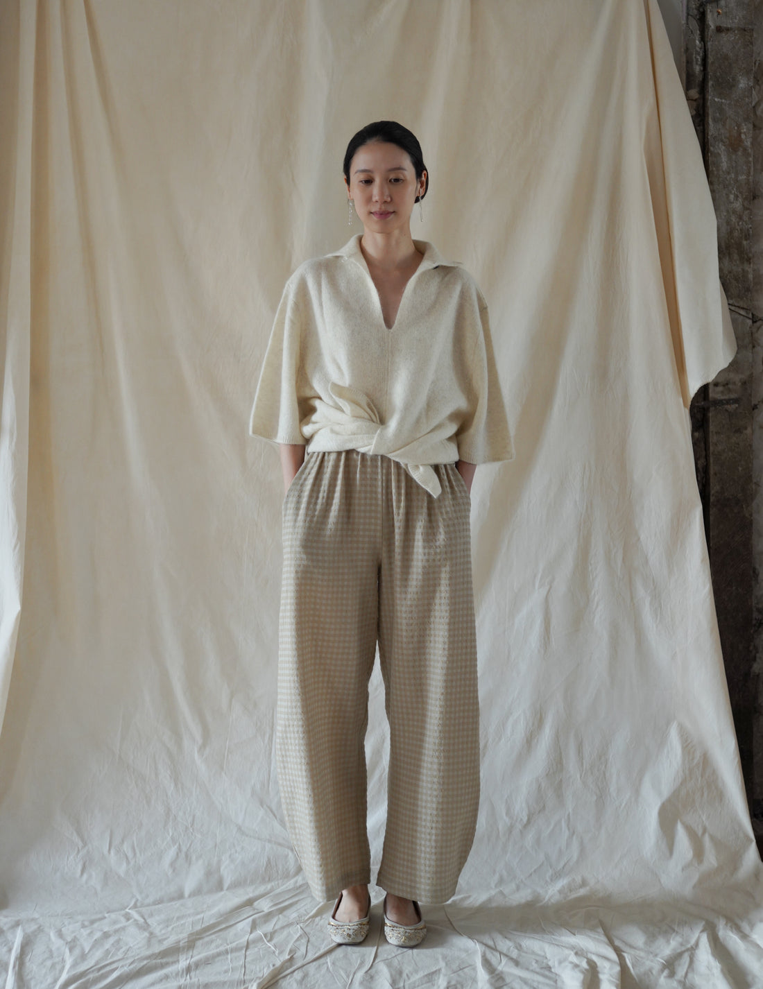 Cortana | Nuna Pants - Beige Checks Jacquard