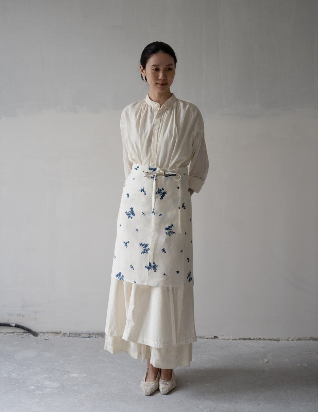 Quitan | Indigo Print Linen Apron・Indigo Print