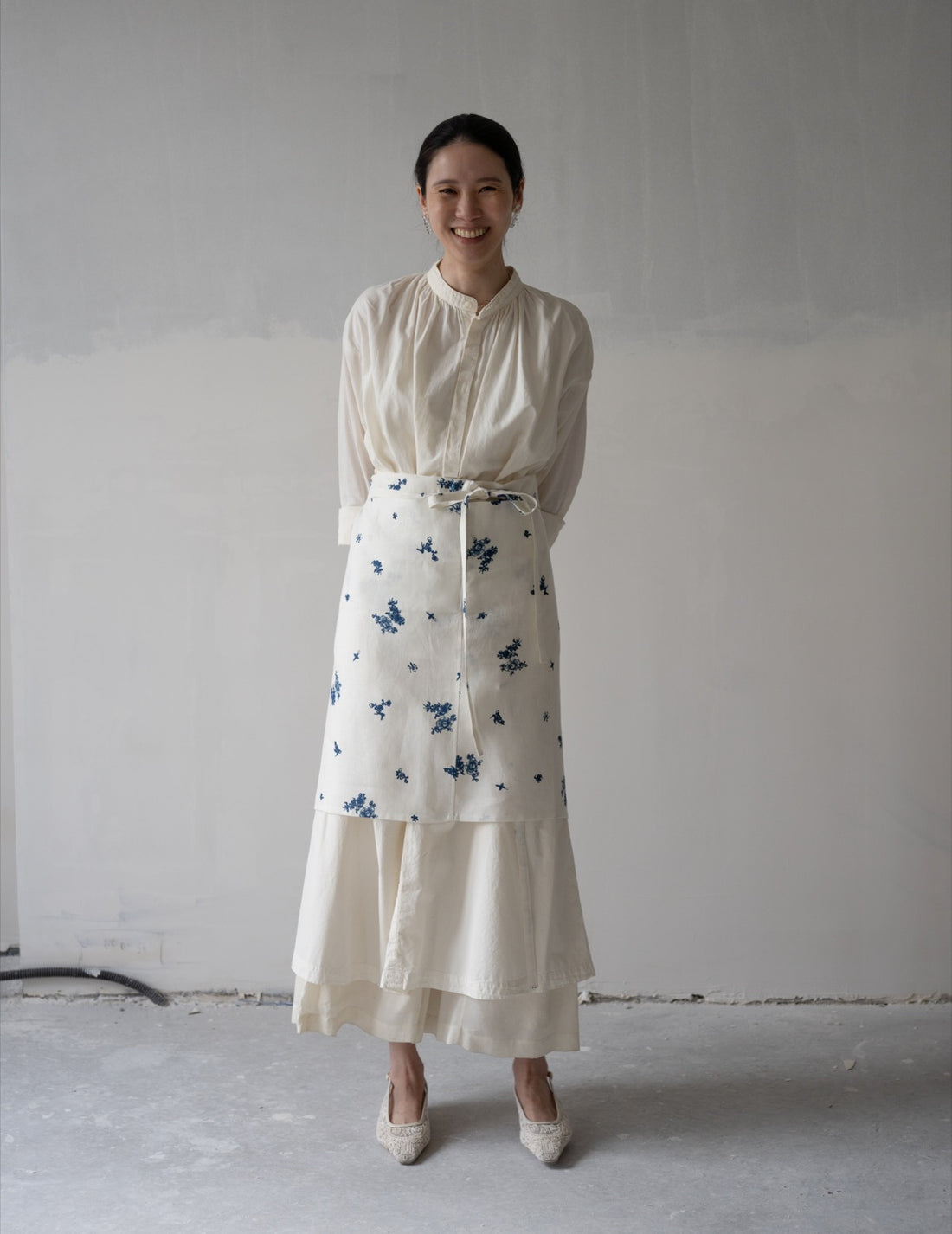 Quitan | Indigo Print Linen Apron・Indigo Print