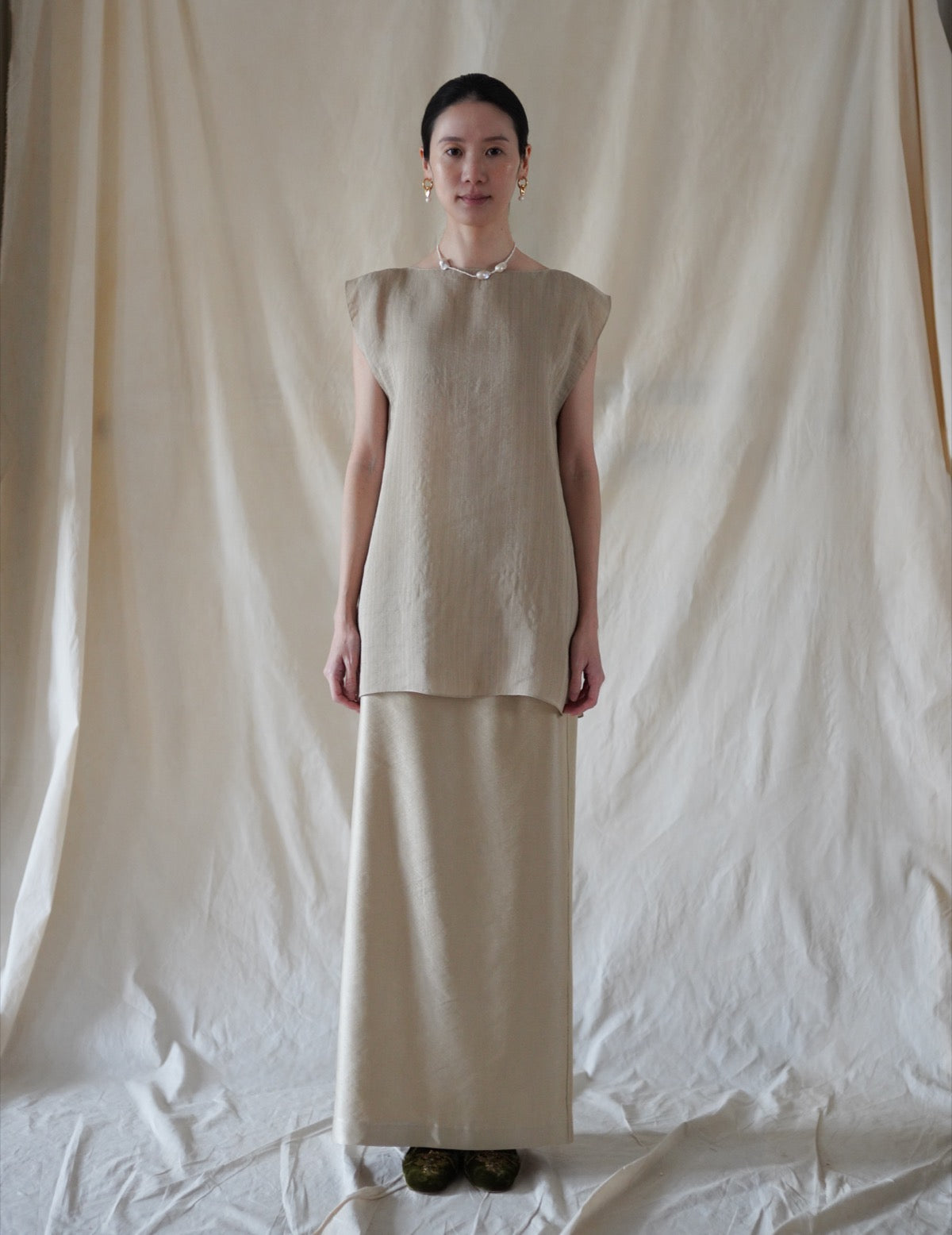 INGA High-Waisted Long Skirt・Golden Beige