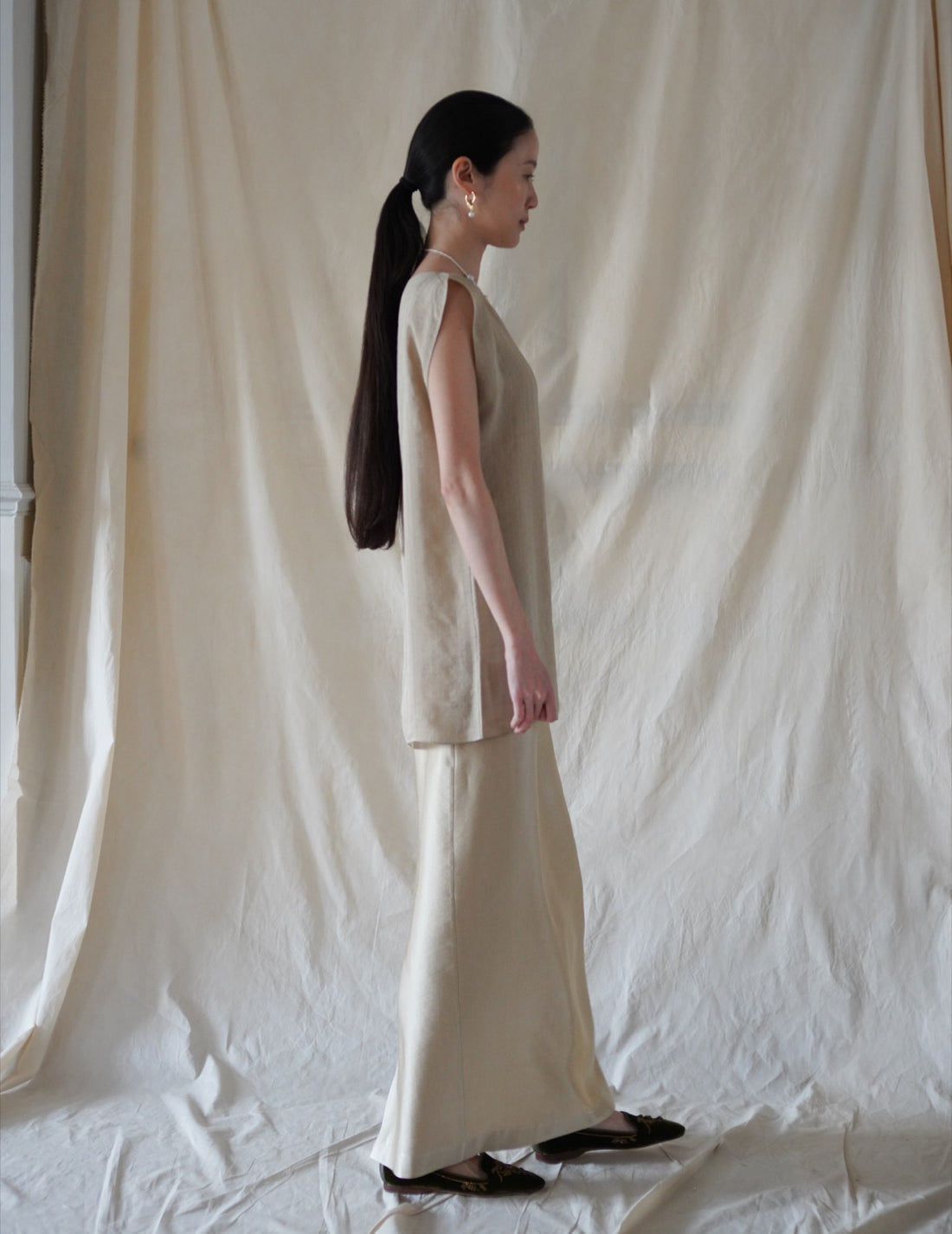INGA High-Waisted Long Skirt・Golden Beige