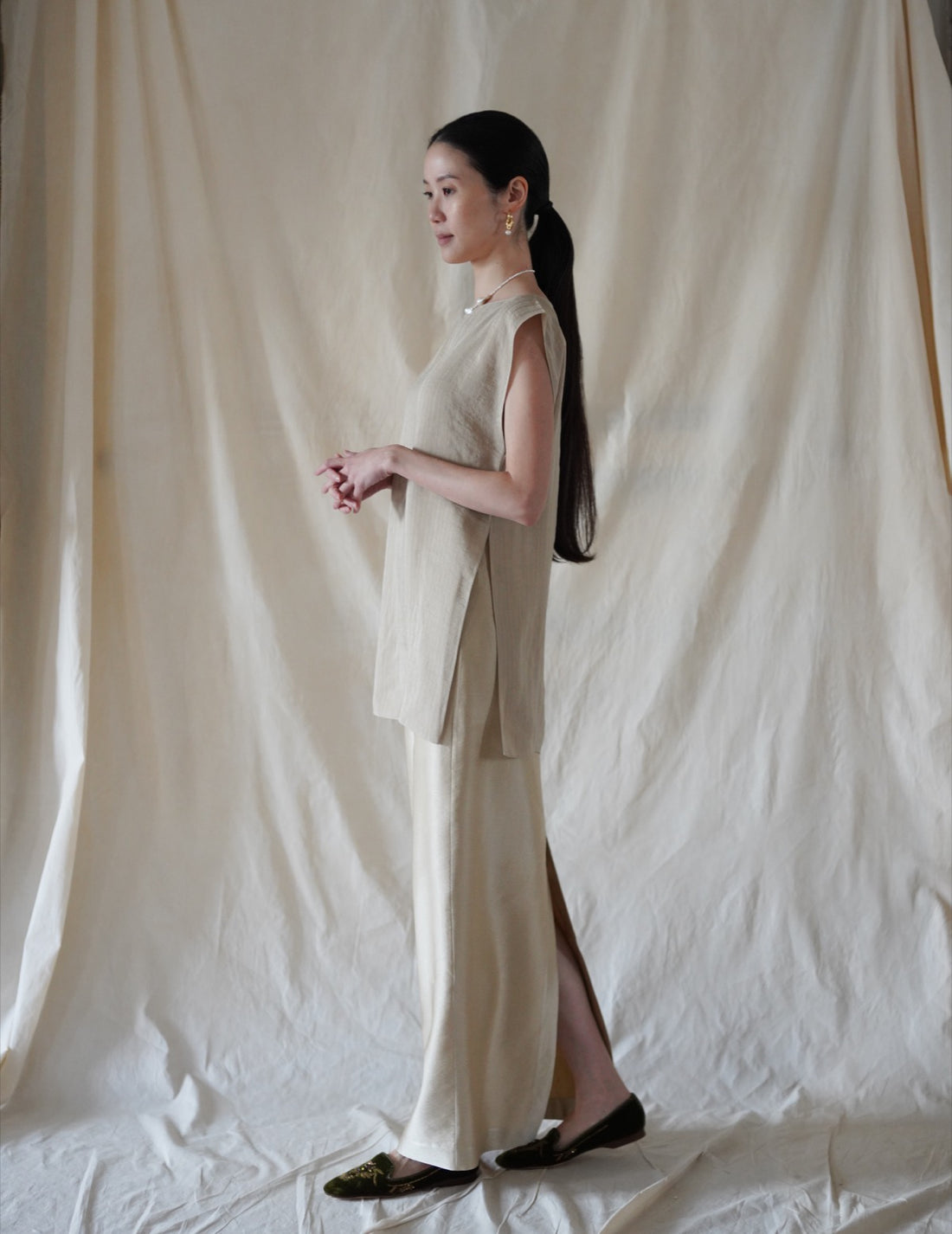 INGA High-Waisted Long Skirt・Golden Beige