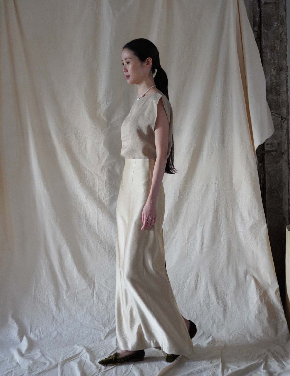 INGA High-Waisted Long Skirt・Golden Beige