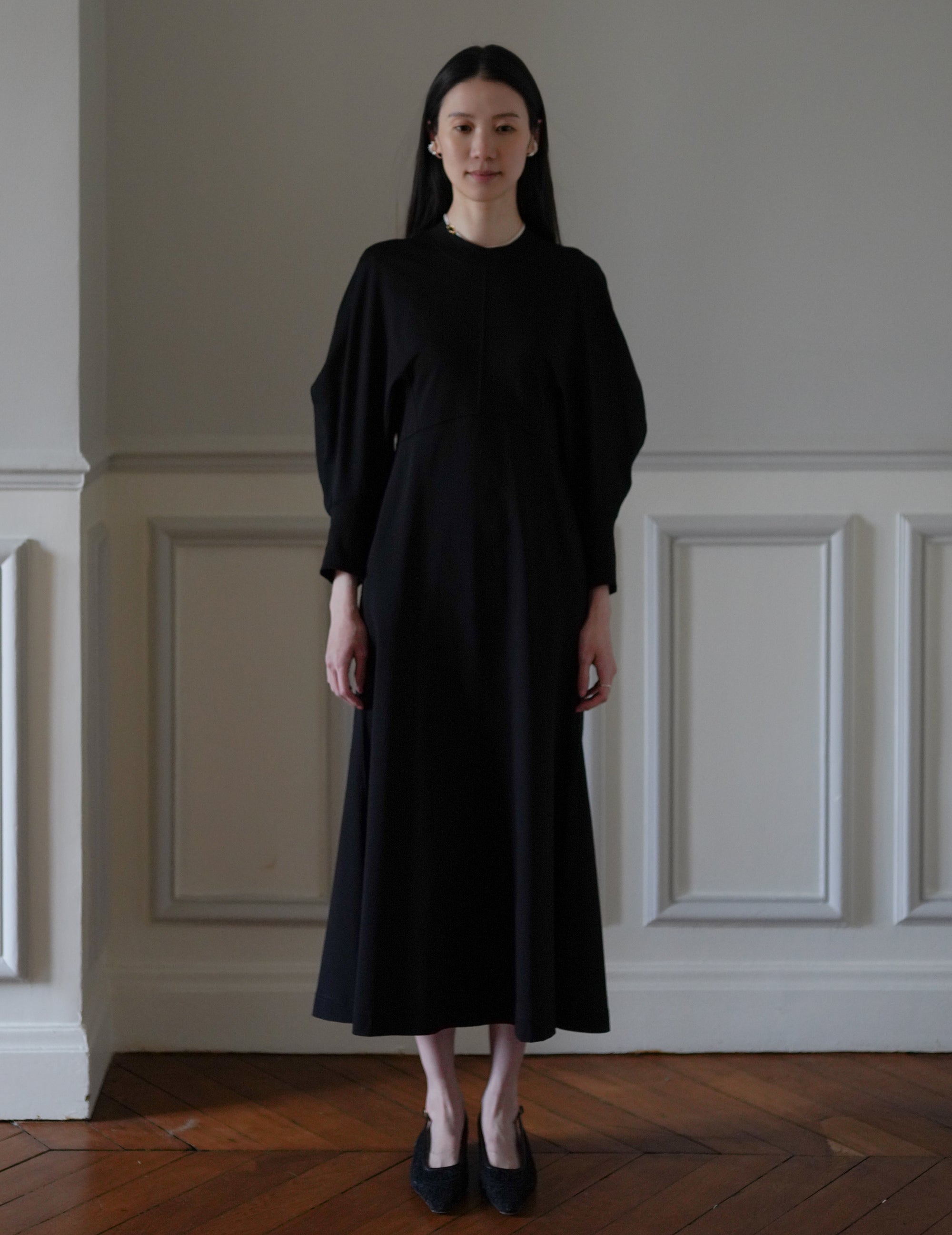 MAME KUROGOUCHI | Cotton Jersey Flare Dress・Black