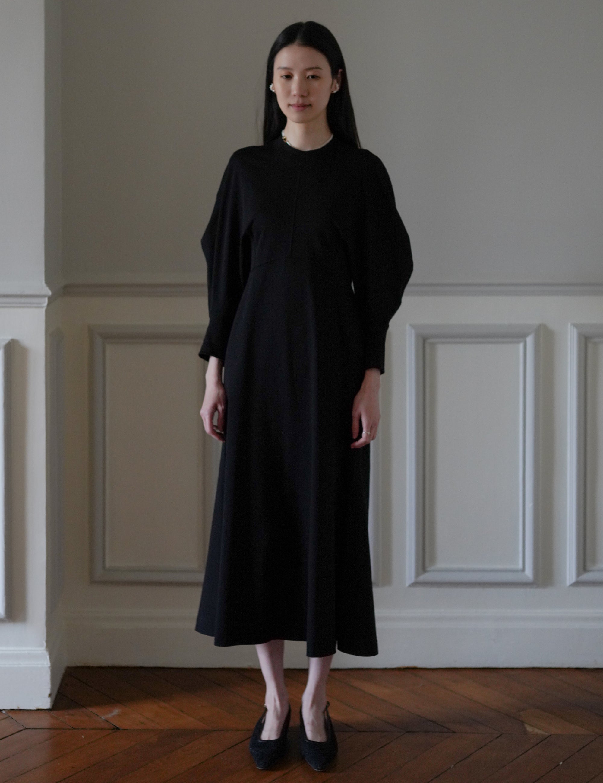 Cotton Jersey Flare Dress・Black