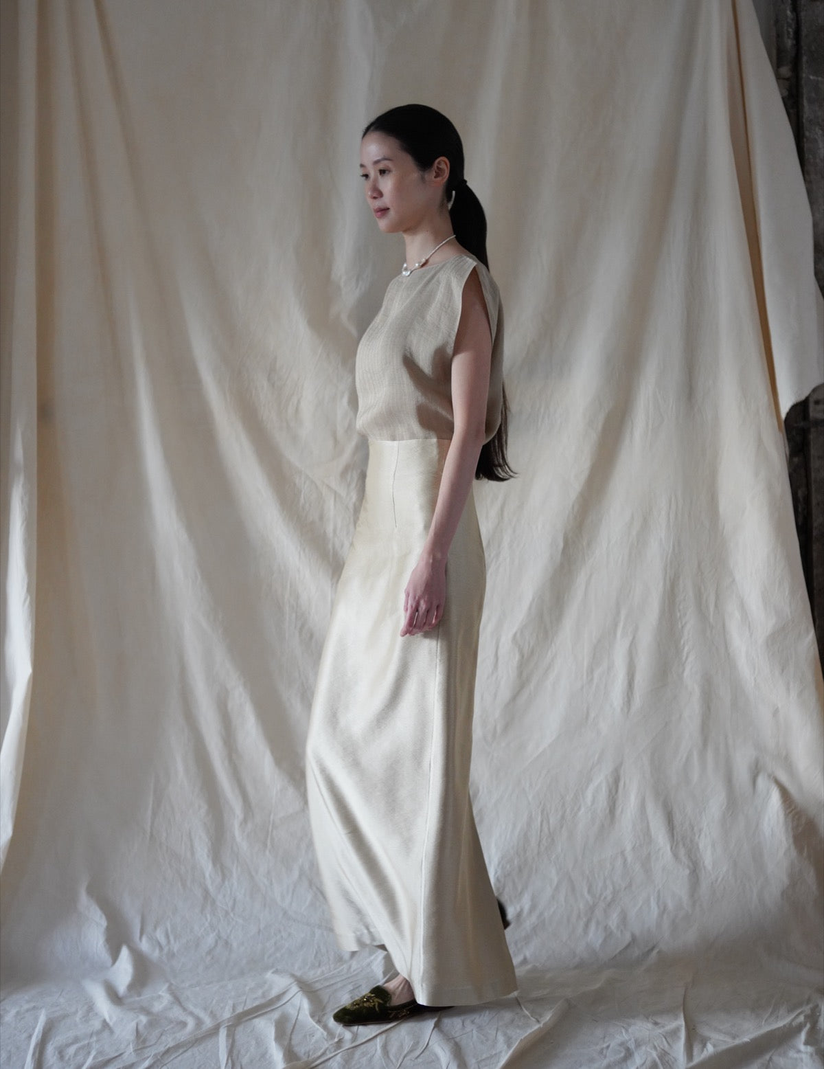 INGA High-Waisted Long Skirt・Golden Beige