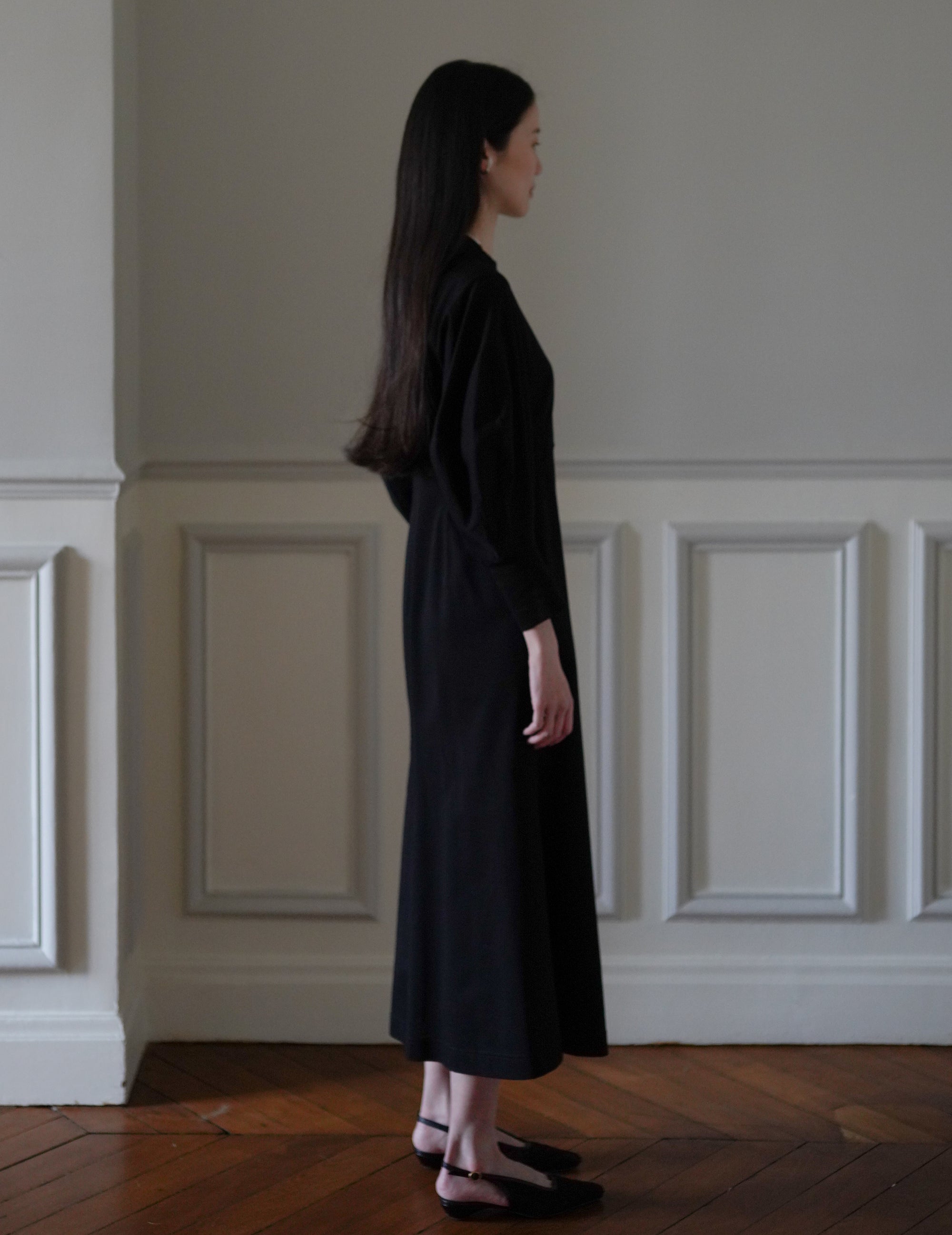 Cotton Jersey Flare Dress・Black