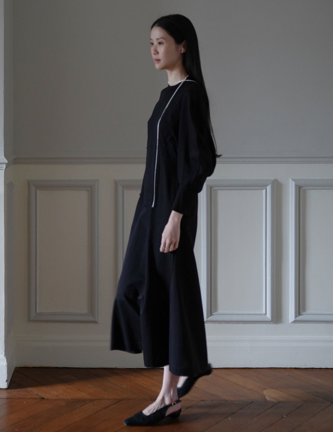 MAME KUROGOUCHI | Cotton Jersey Flare Dress・Black