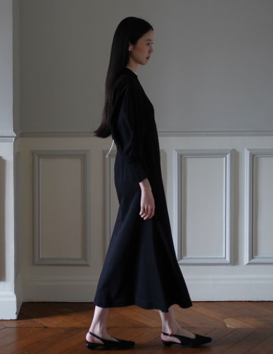 MAME KUROGOUCHI | Cotton Jersey Flare Dress・Black