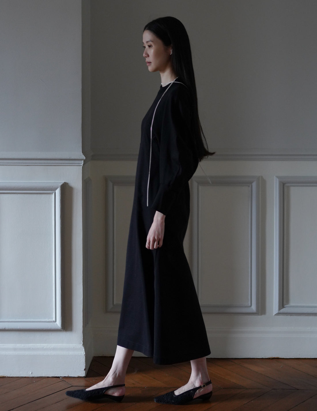 MAME KUROGOUCHI | Cotton Jersey Flare Dress・Black