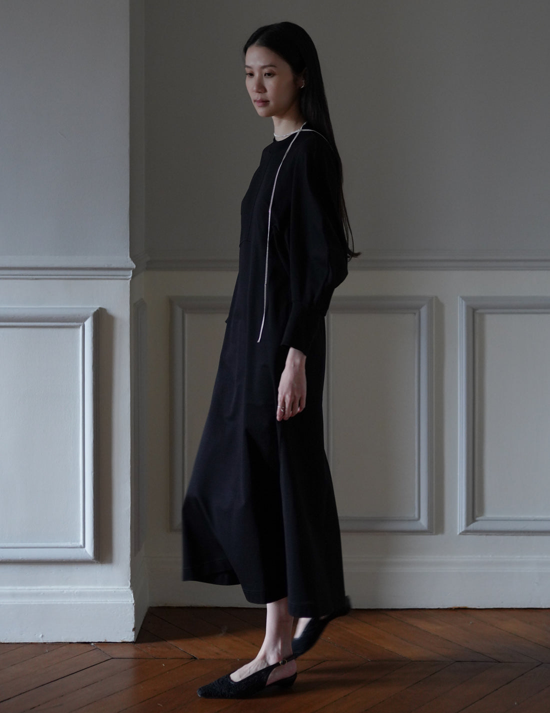 MAME KUROGOUCHI | Cotton Jersey Flare Dress・Black