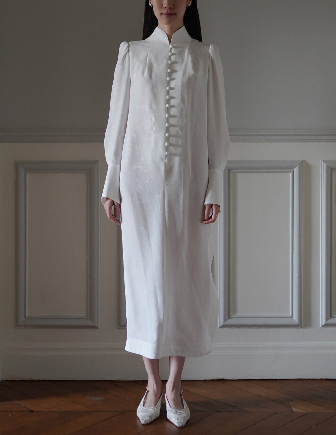 Mame Kurogouchi  | I-Line Jacquard Dress・White