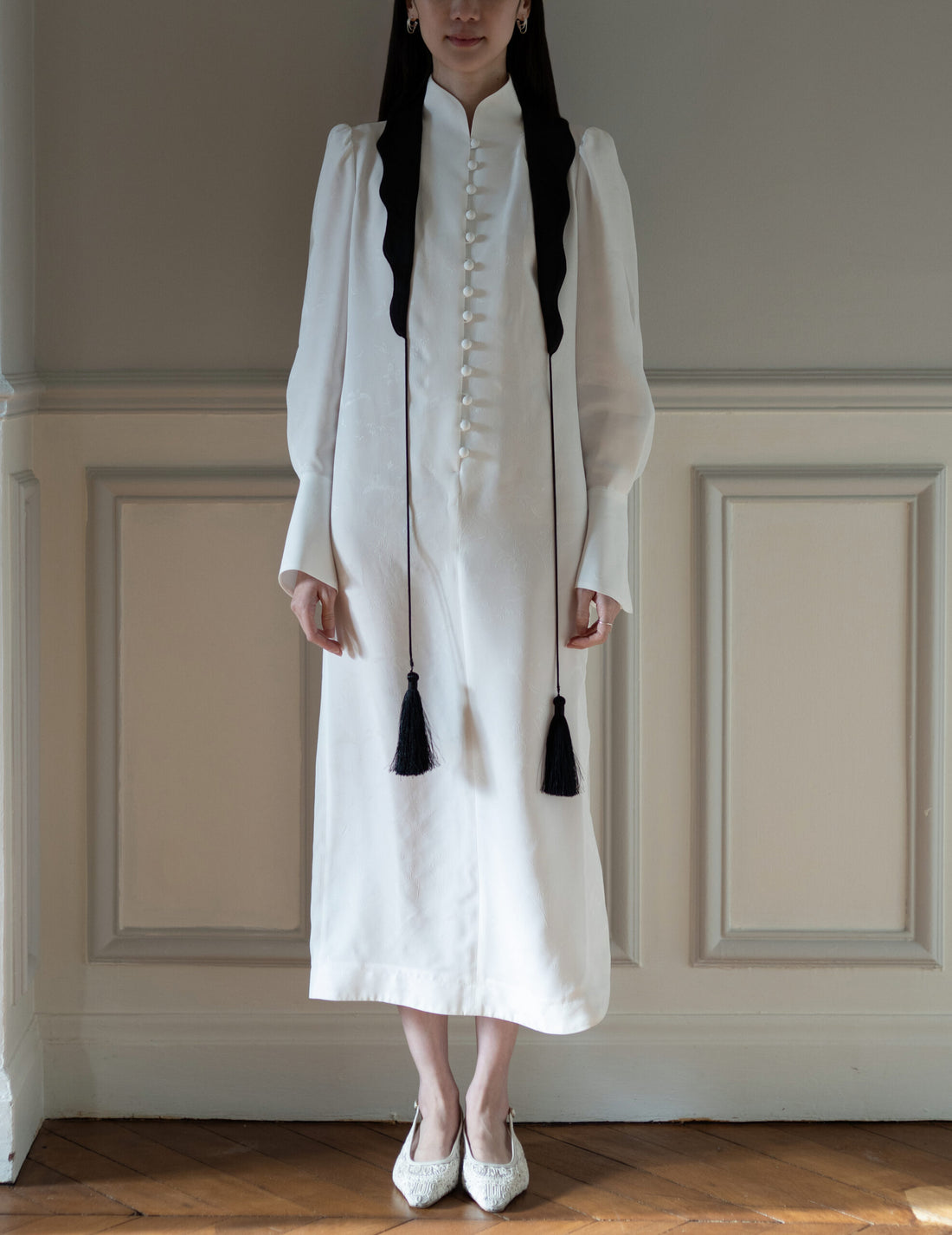 Mame Kurogouchi  | I-Line Jacquard Dress・White