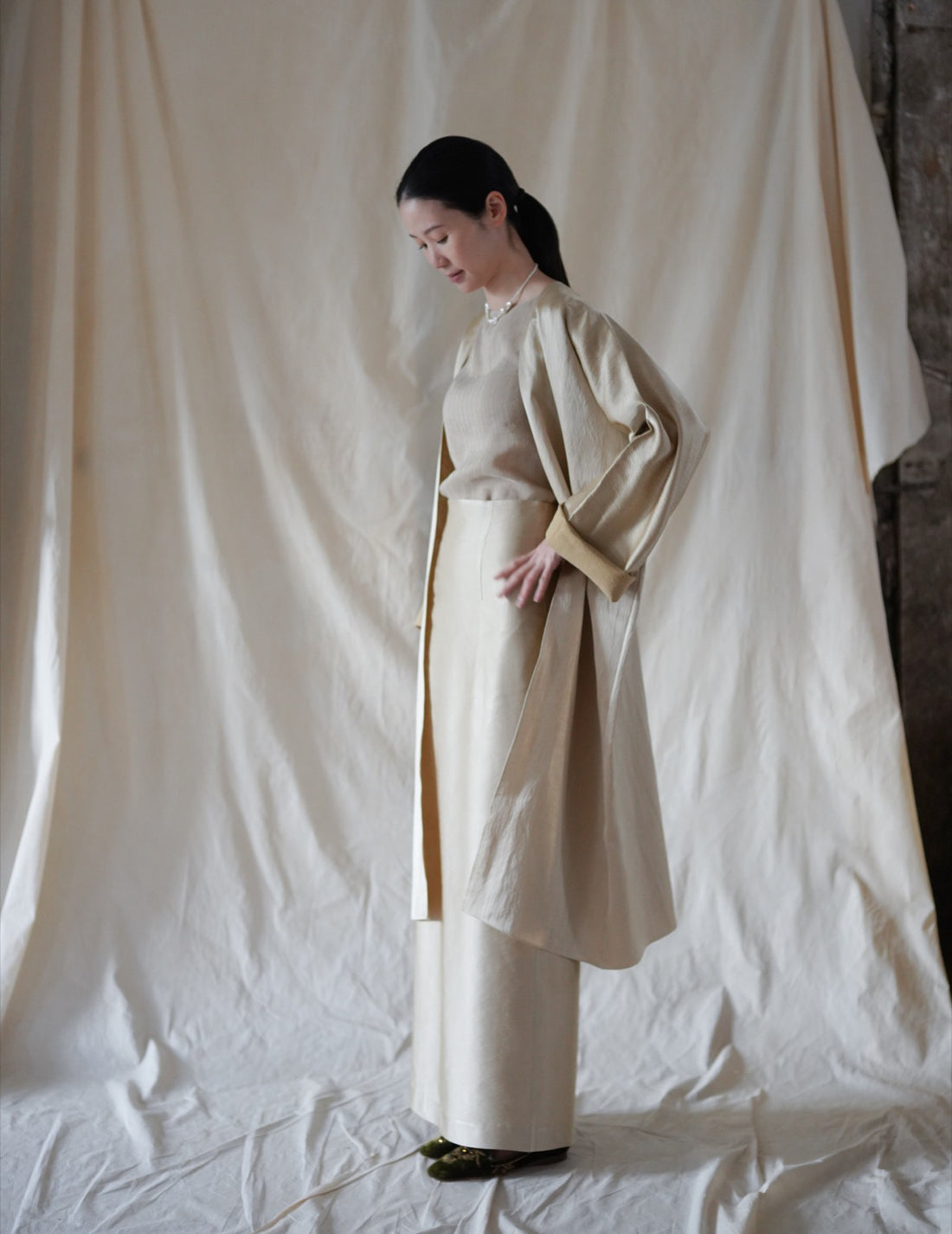 INGA High-Waisted Long Skirt・Golden Beige