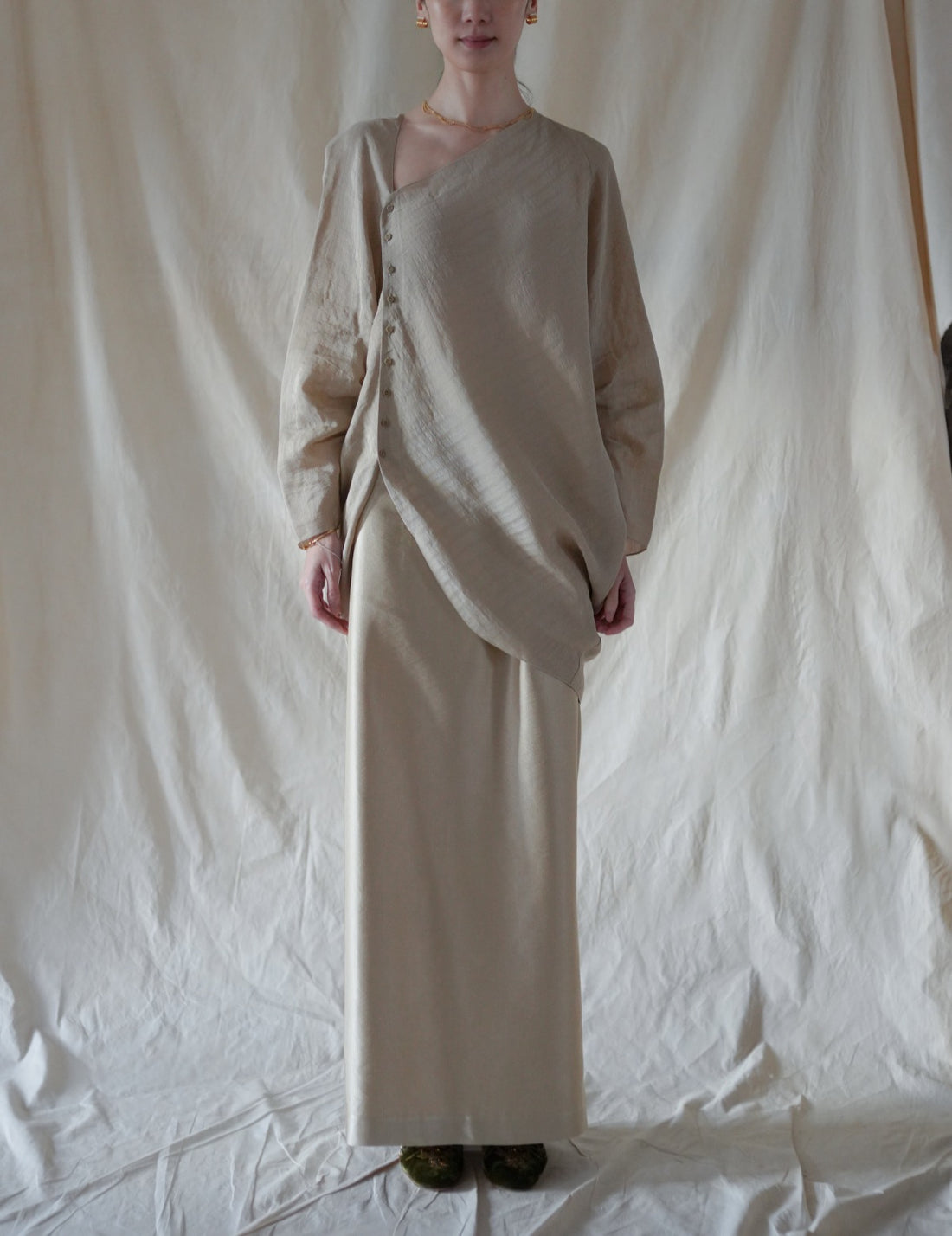 INGA High-Waisted Long Skirt・Golden Beige