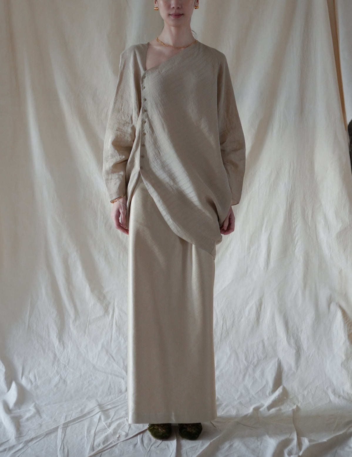 ELOISE Jacquard Stripes Shirt・Beige